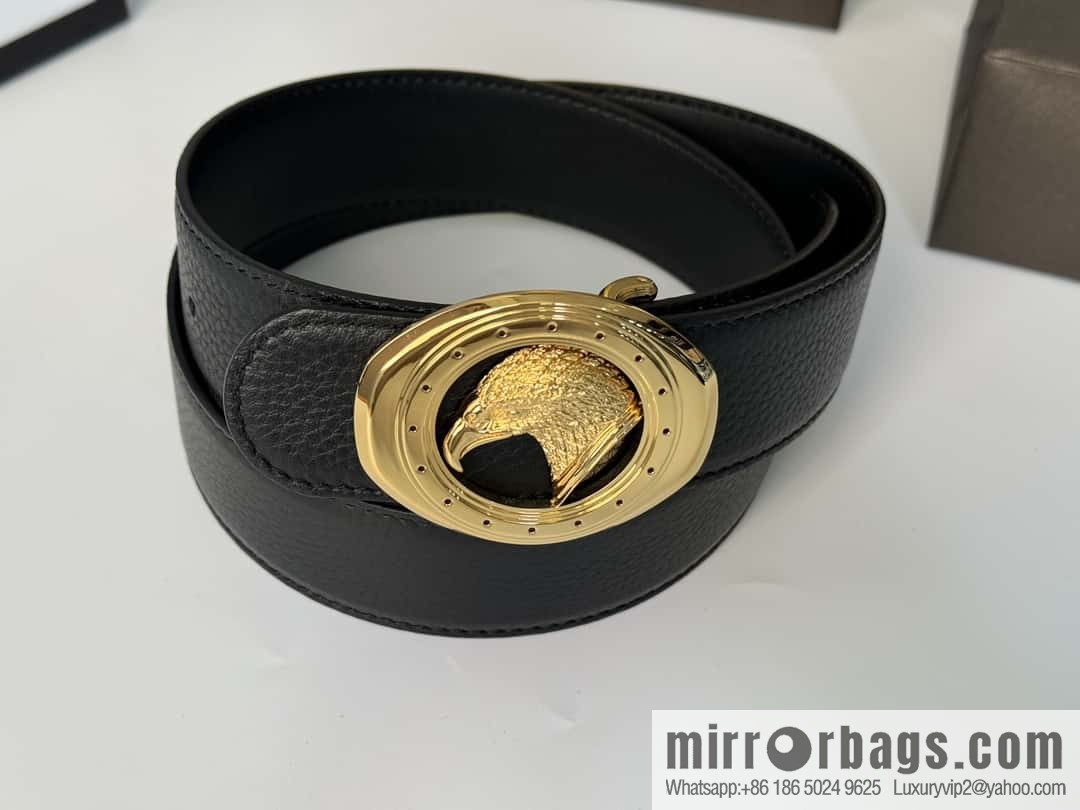 Stefano Ricci Stephen, Stainless Steel Eagle Head Buckle 3.8cm Double Sided Top Cowhide Litchi Pattern Belt