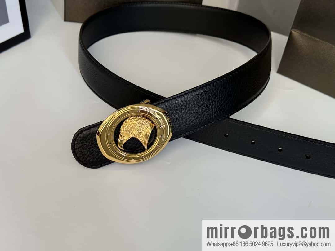 Stefano Ricci Stephen, Stainless Steel Eagle Head Buckle 3.8cm Double Sided Top Cowhide Litchi Pattern Belt