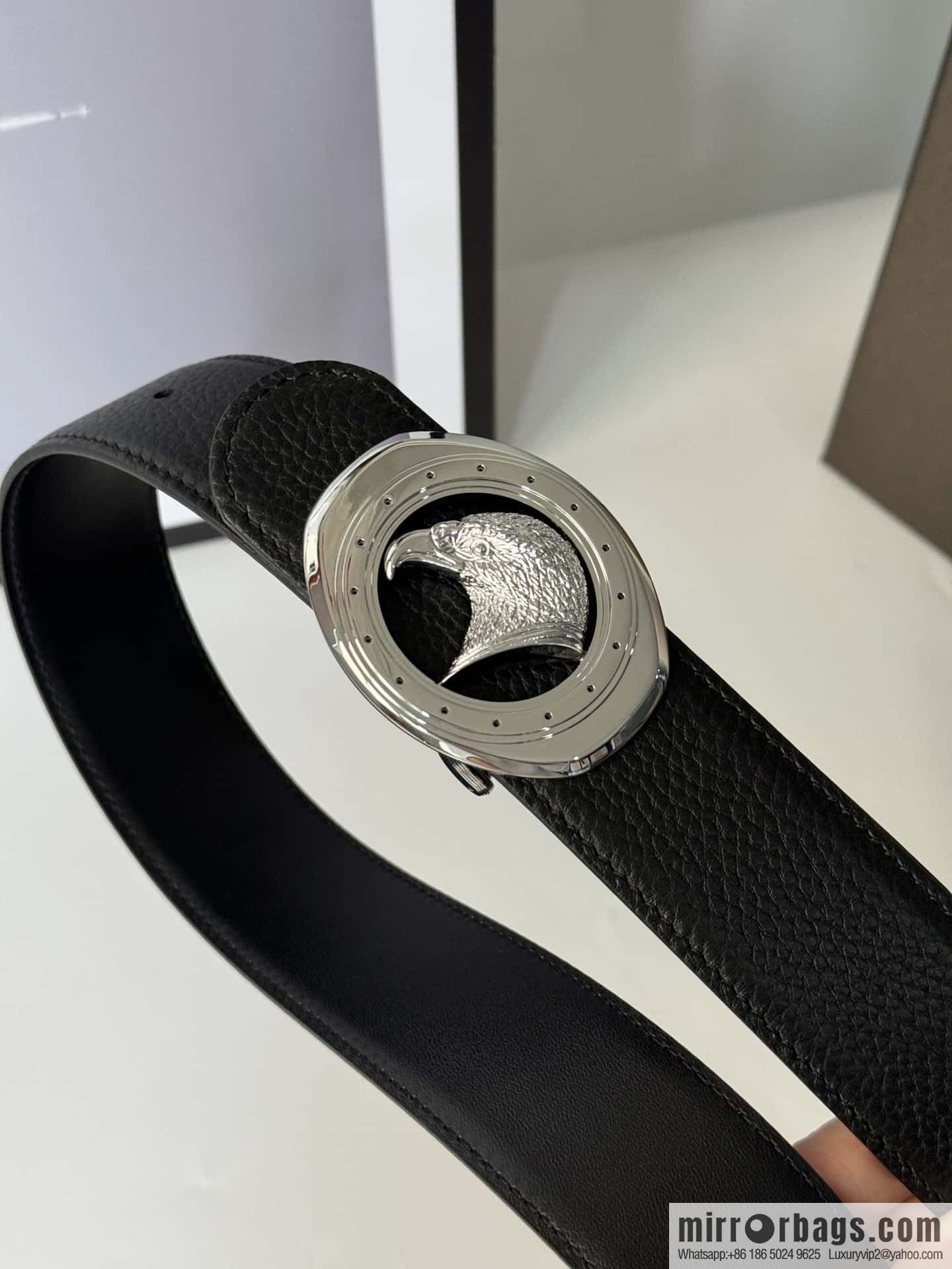 Stefano Ricci Stephen, Stainless Steel Eagle Head Buckle 3.8cm Double Sided Top Cowhide Litchi Pattern Belt