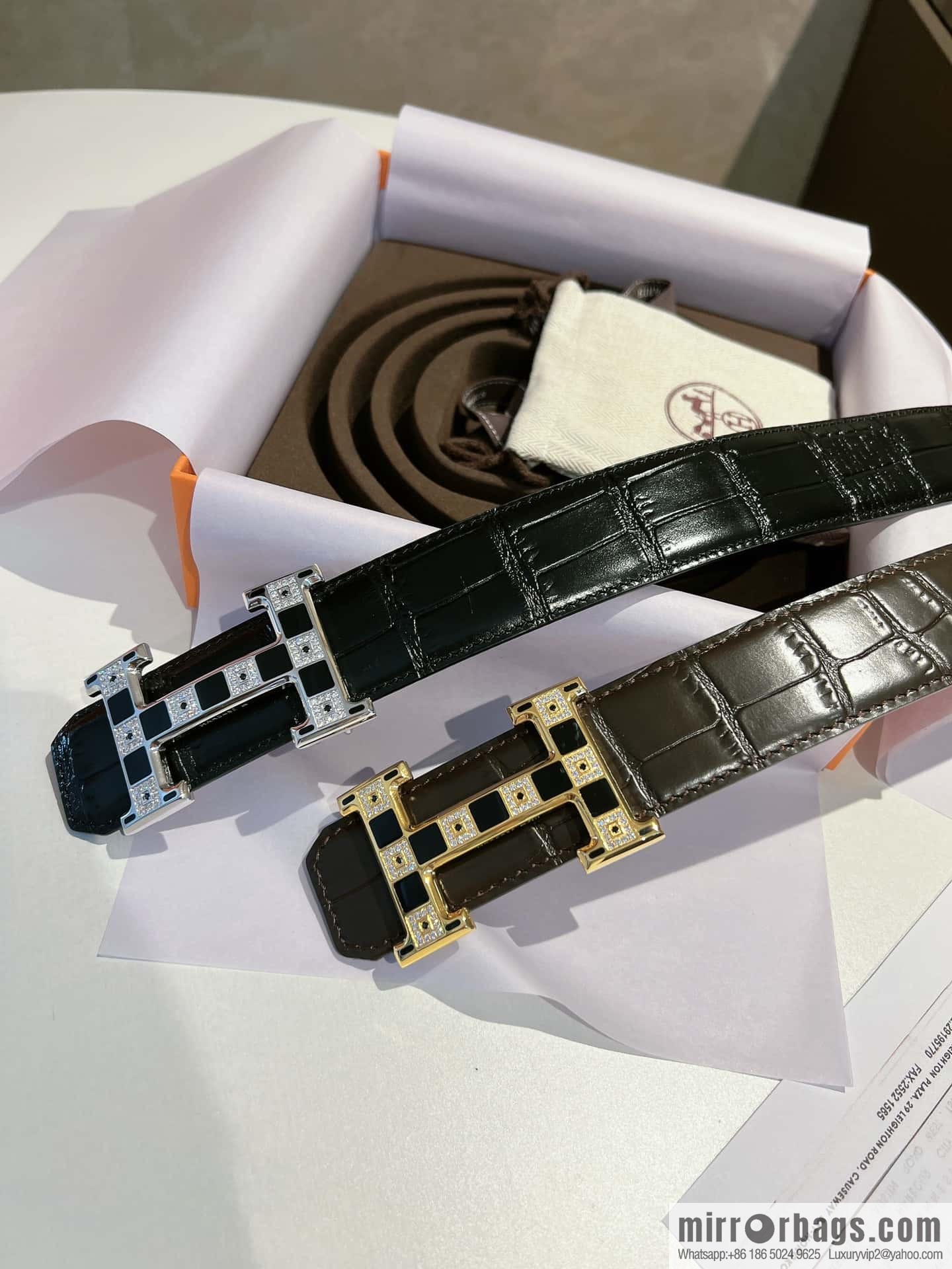Hermes, stainless steel with Austrian crystal diamonds and resin 35mm belt