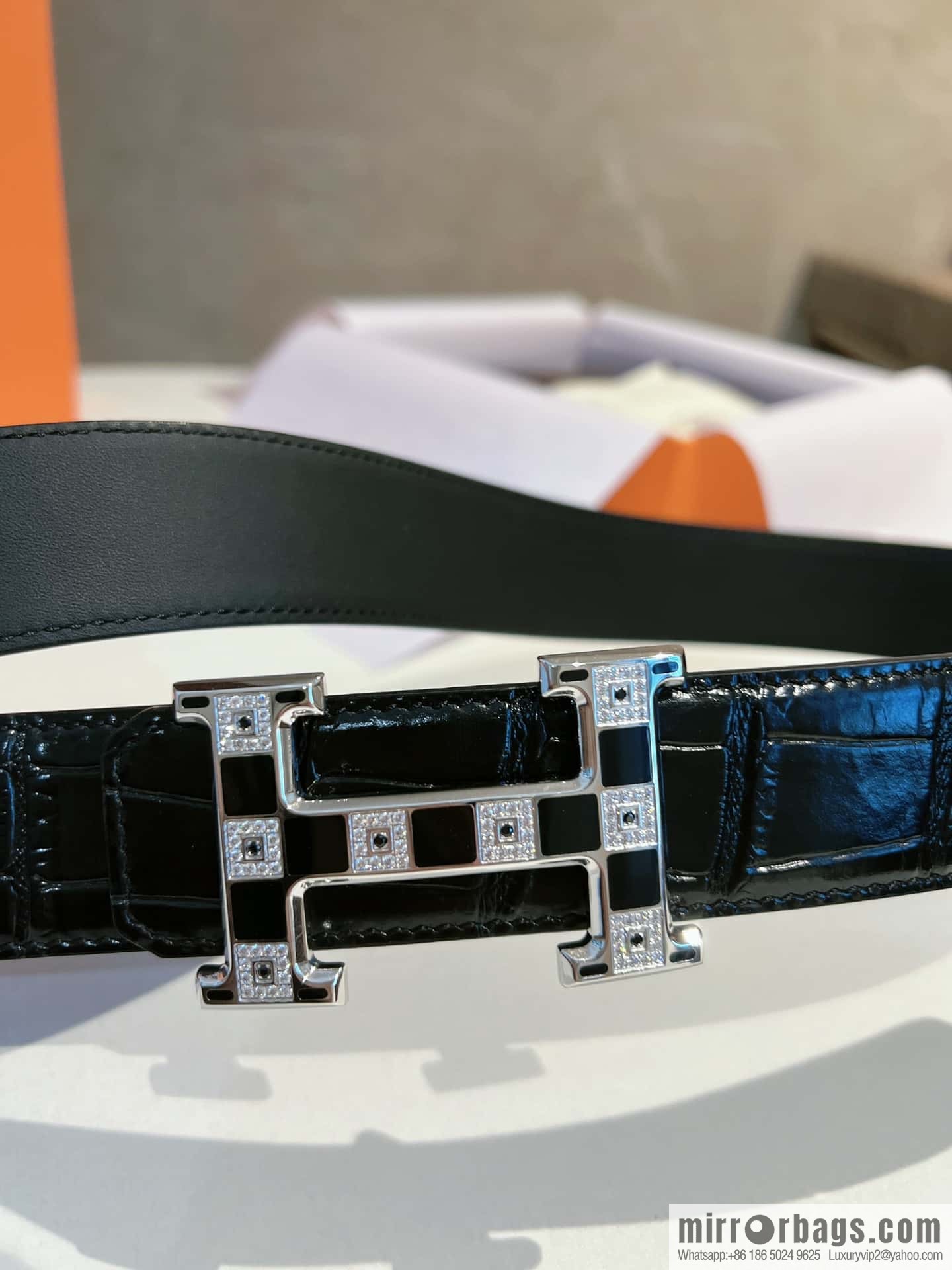 Hermes, stainless steel with Austrian crystal diamonds and resin 35mm belt