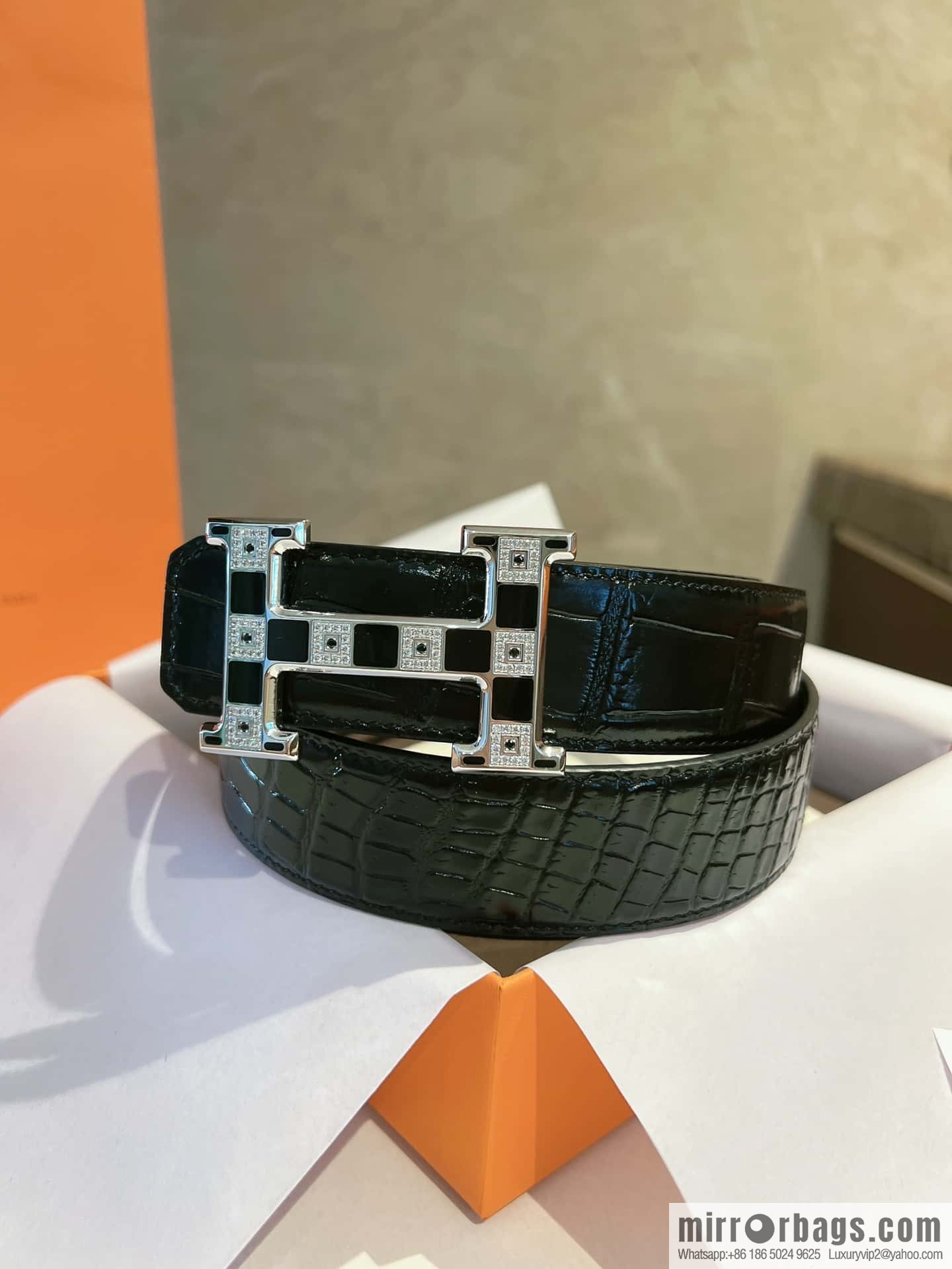 Hermes, stainless steel with Austrian crystal diamonds and resin 35mm belt