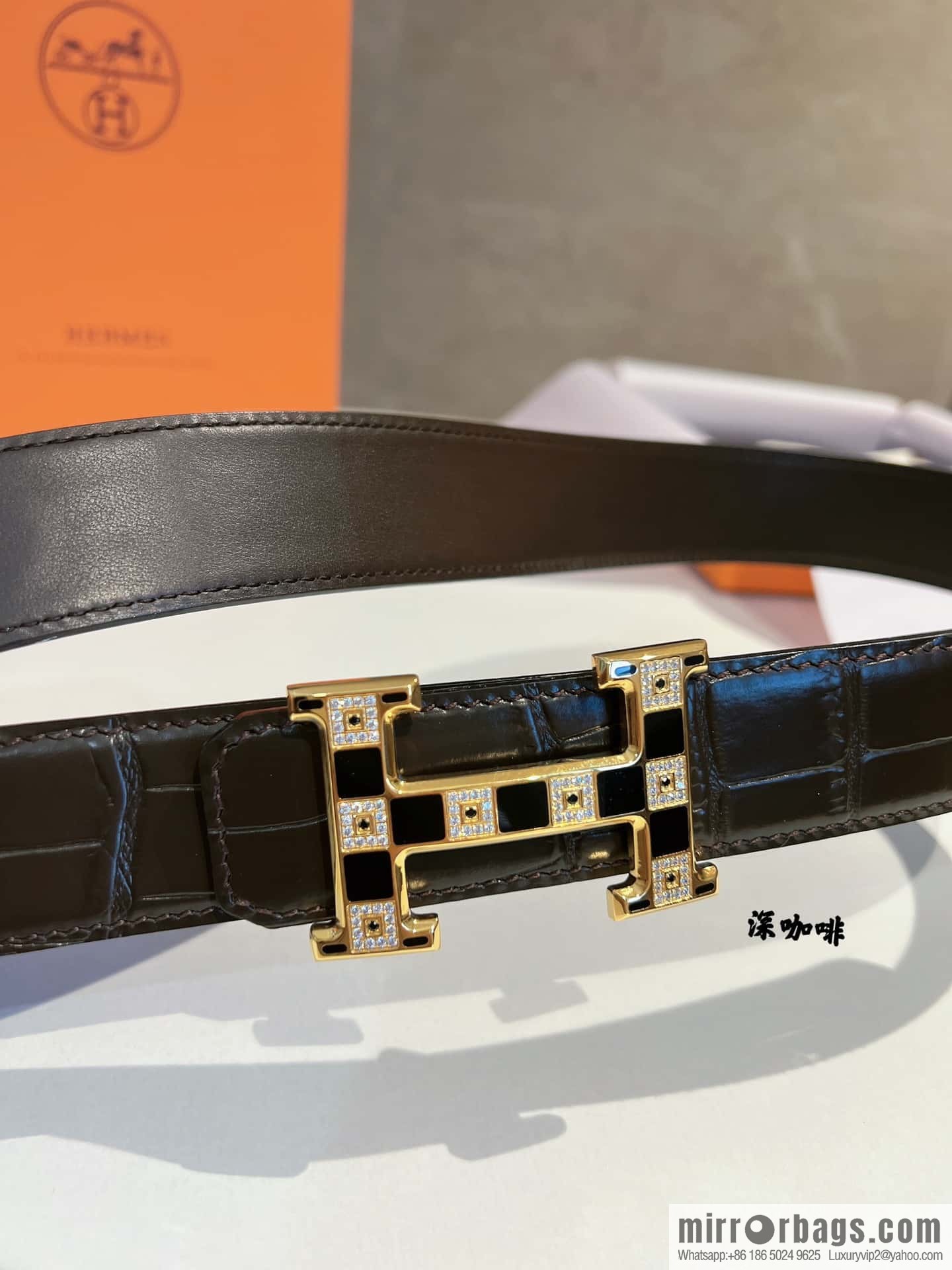 Hermes, stainless steel with Austrian crystal diamonds and resin 35mm belt