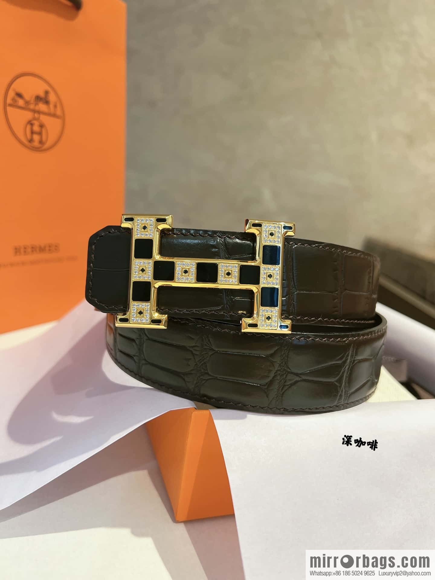 Hermes, stainless steel with Austrian crystal diamonds and resin 35mm belt
