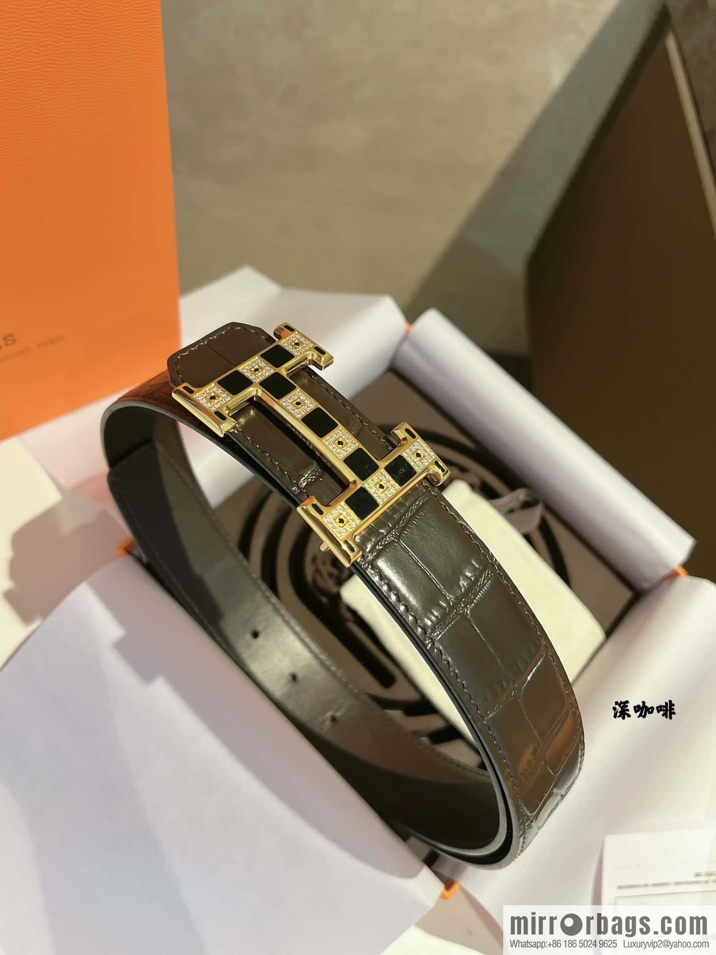 Hermes, stainless steel with Austrian crystal diamonds and resin 35mm belt