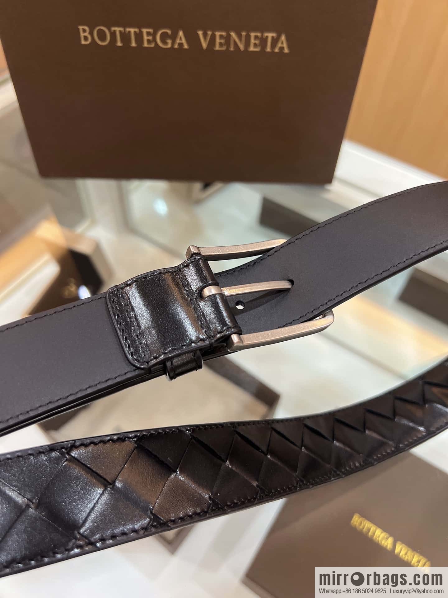 BV Baodiejia, imported cowhide adopts hand-woven matte pin buckle belt 3.5cm belt