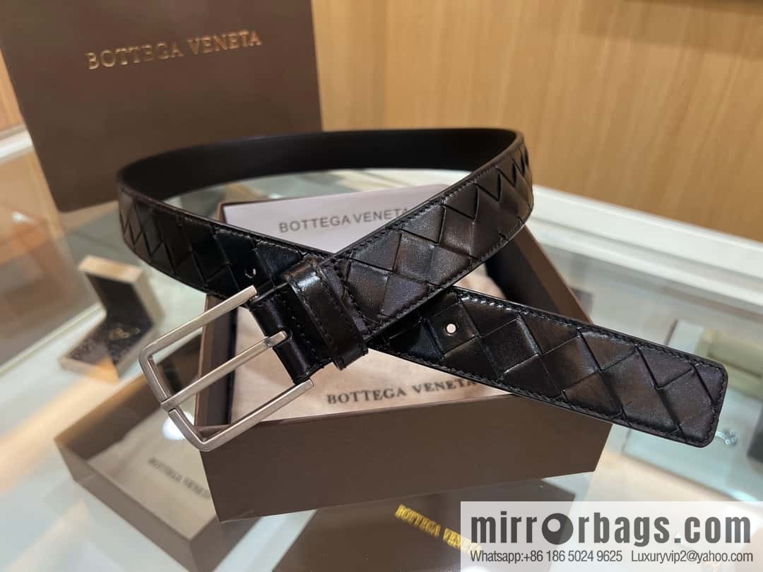 BV Baodiejia, imported cowhide adopts hand-woven matte pin buckle belt 3.5cm belt