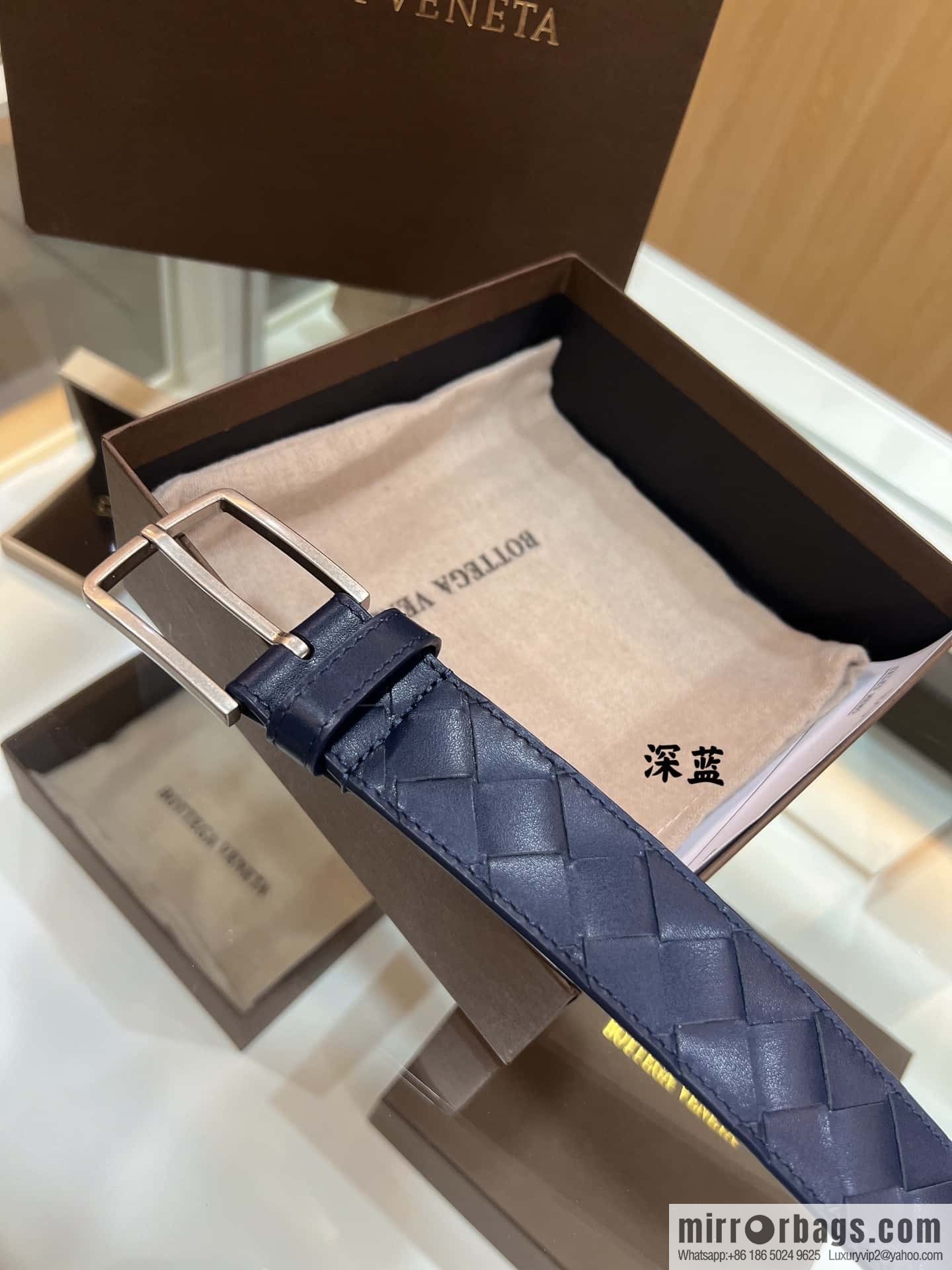 BV Baodiejia, imported cowhide adopts hand-woven matte pin buckle belt 3.5cm belt