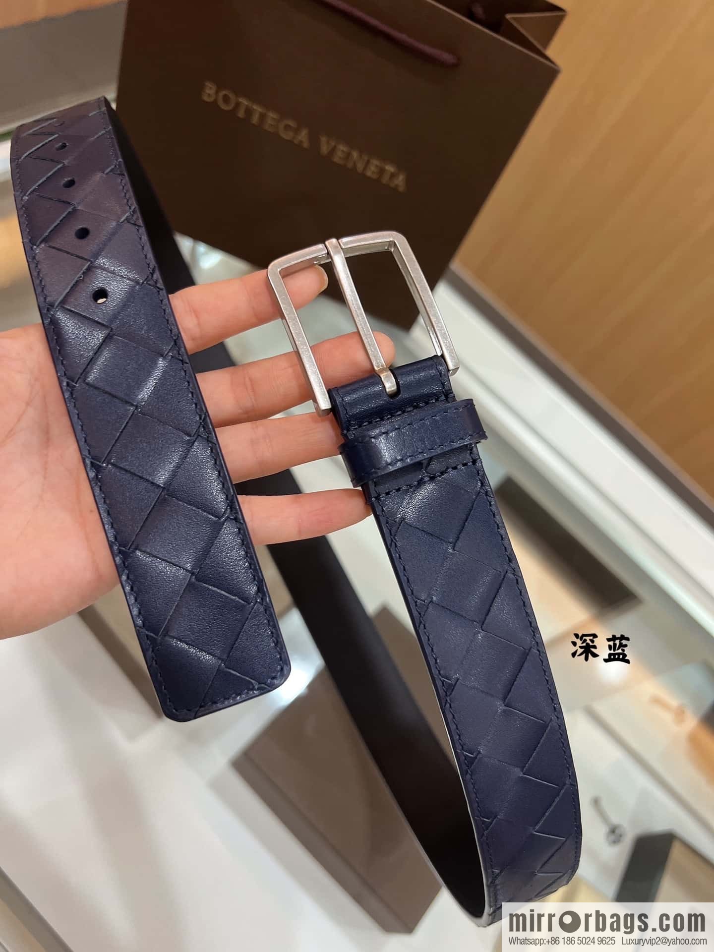 BV Baodiejia, imported cowhide adopts hand-woven matte pin buckle belt 3.5cm belt