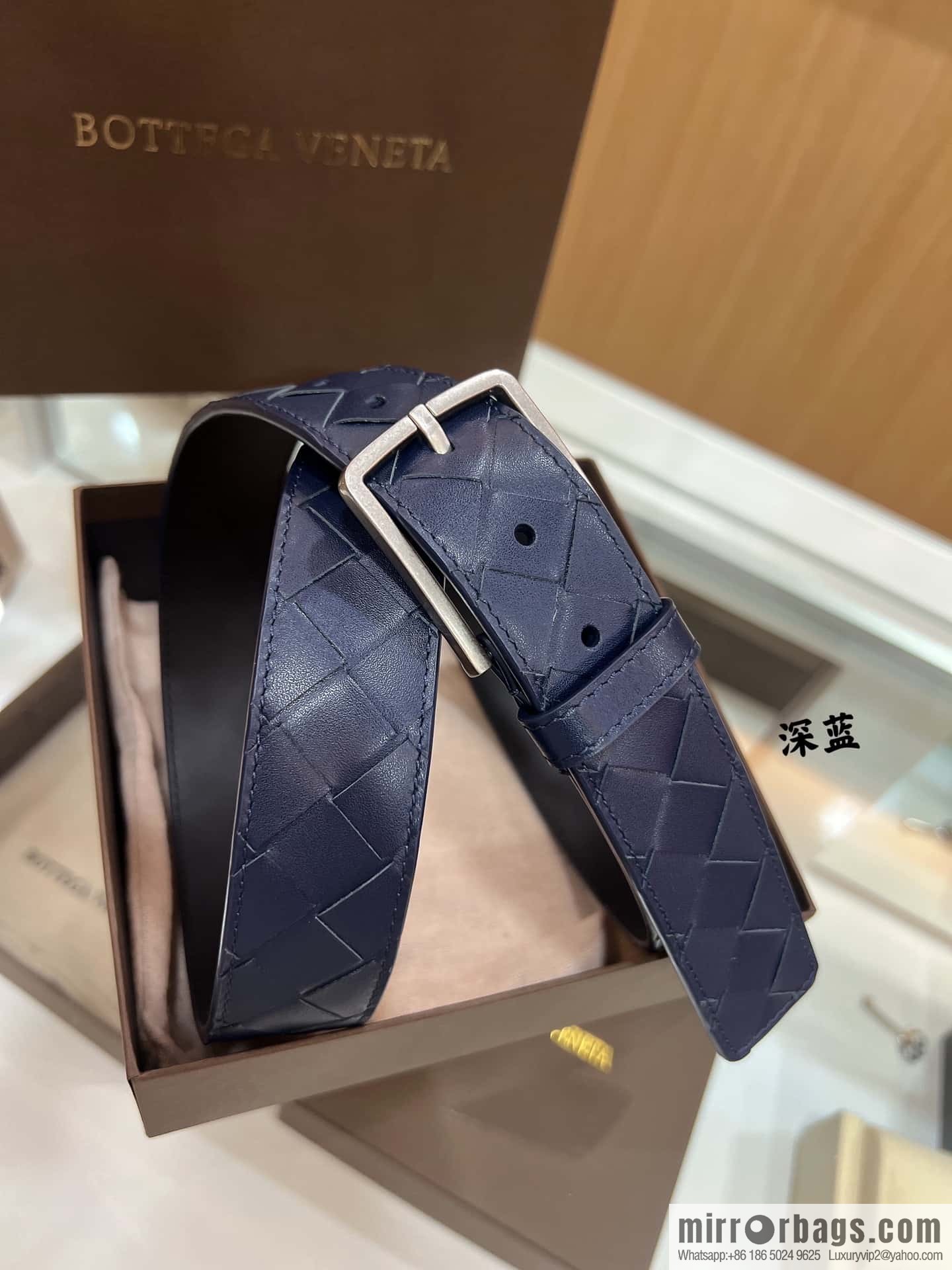 BV Baodiejia, imported cowhide adopts hand-woven matte pin buckle belt 3.5cm belt