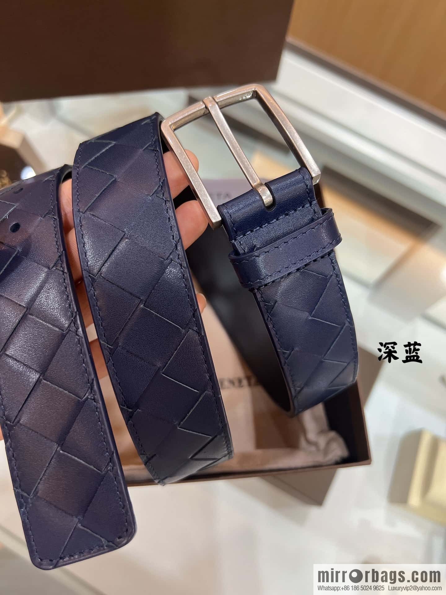 BV Baodiejia, imported cowhide adopts hand-woven matte pin buckle belt 3.5cm belt