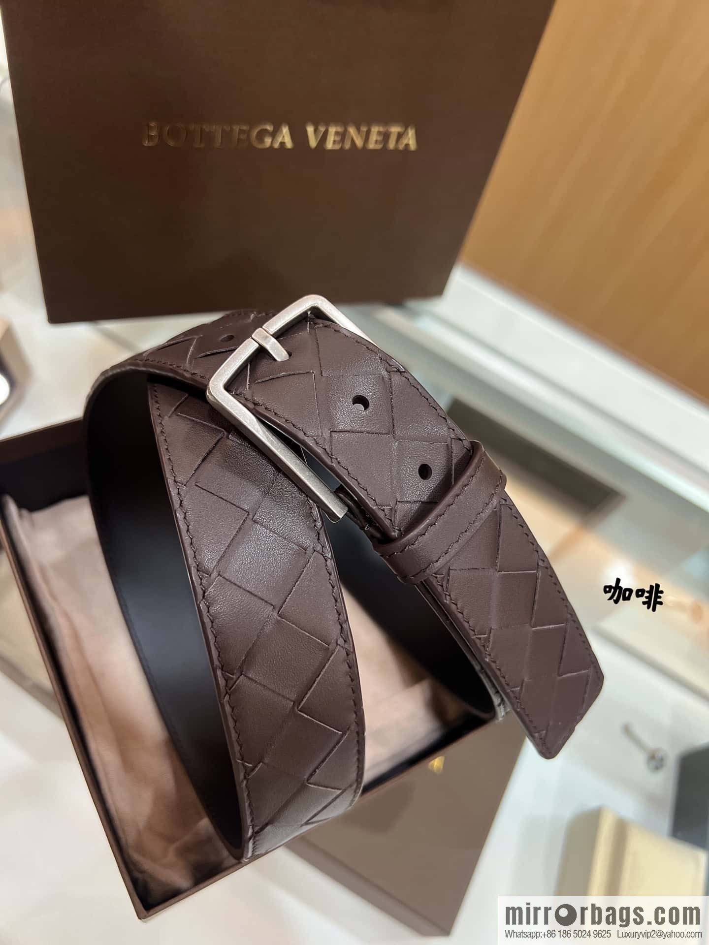 BV Baodiejia, imported cowhide adopts hand-woven matte pin buckle belt 3.5cm belt