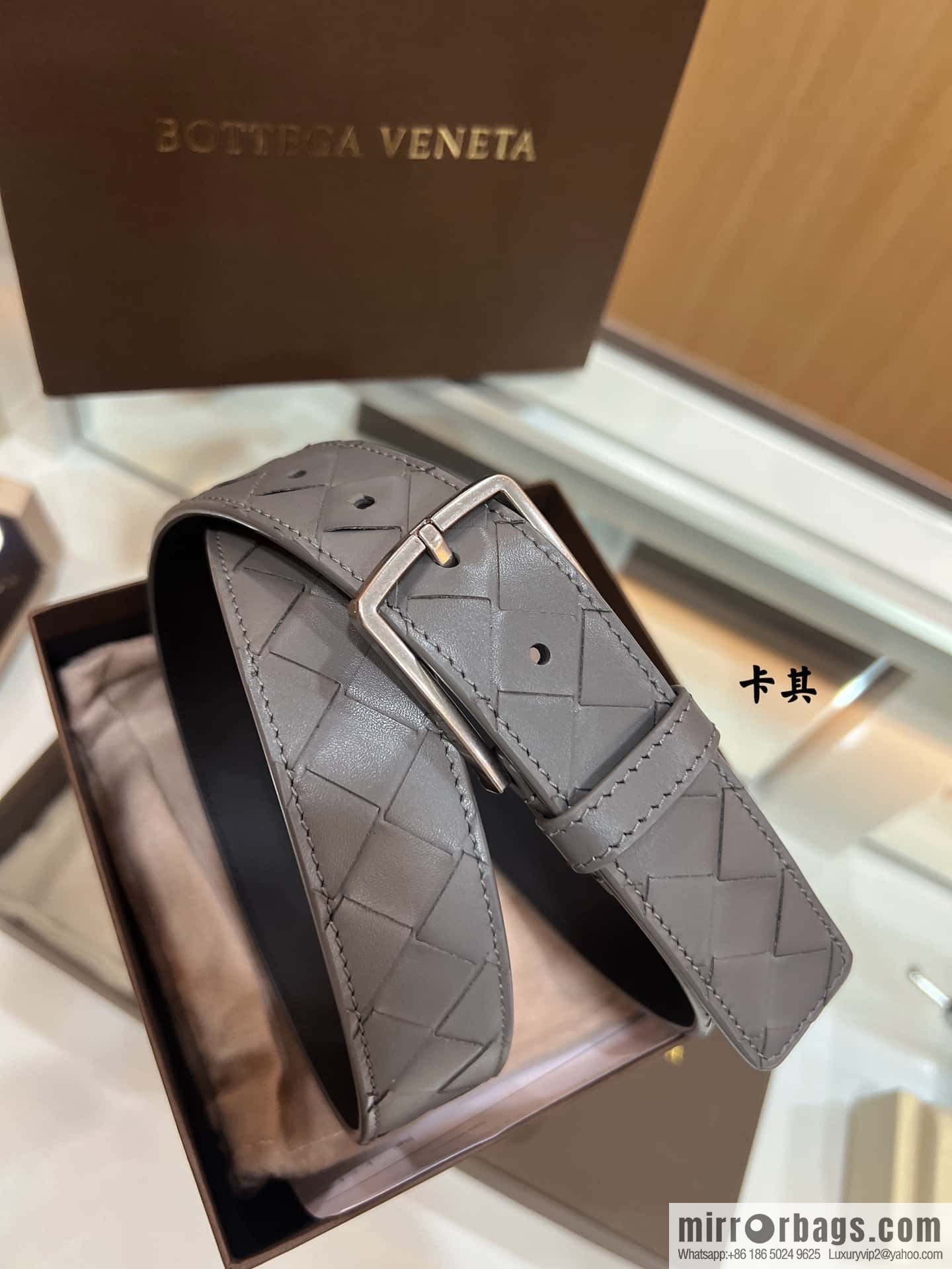 BV Baodiejia, imported cowhide adopts hand-woven matte pin buckle belt 3.5cm belt