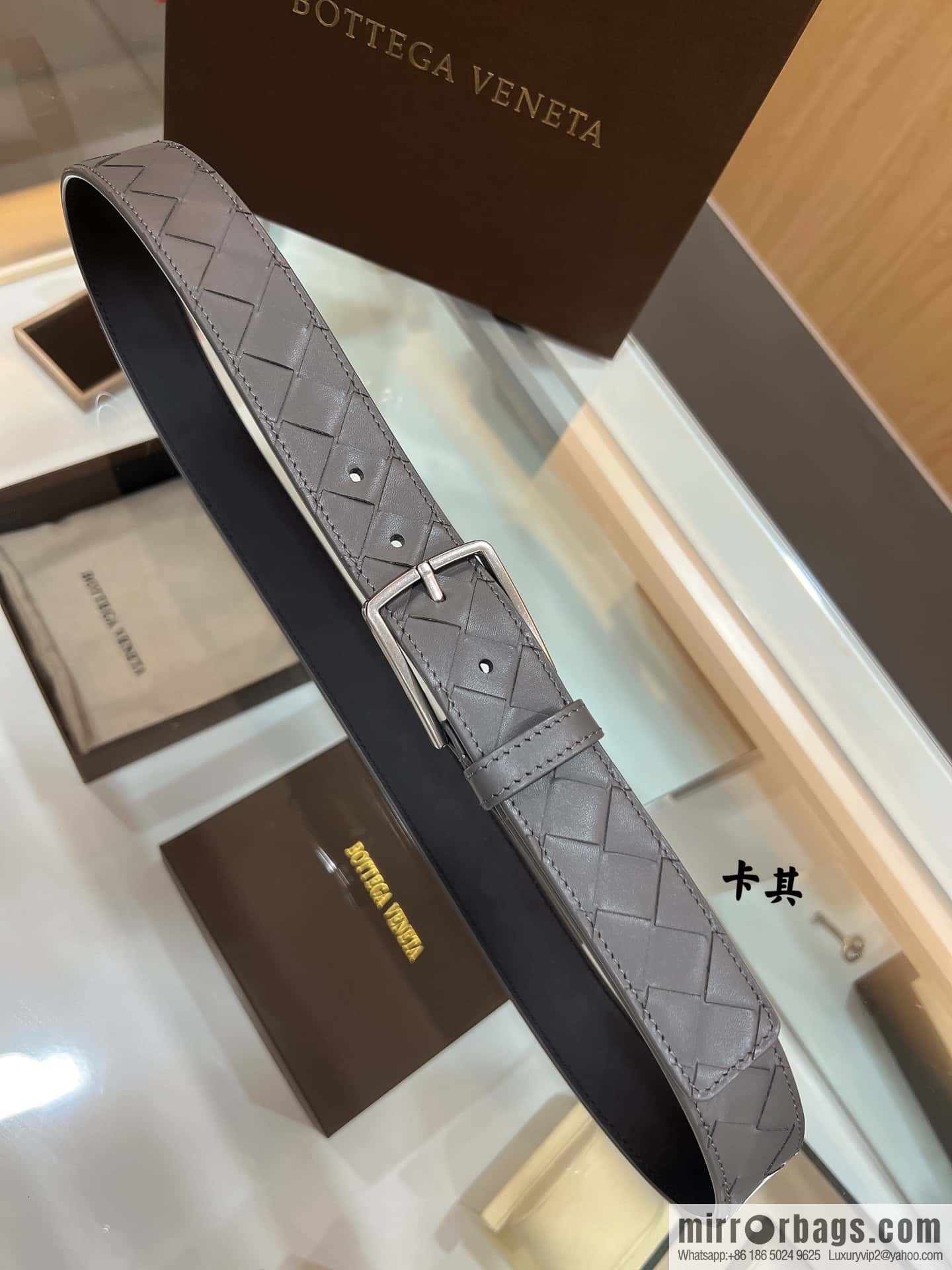 BV Baodiejia, imported cowhide adopts hand-woven matte pin buckle belt 3.5cm belt
