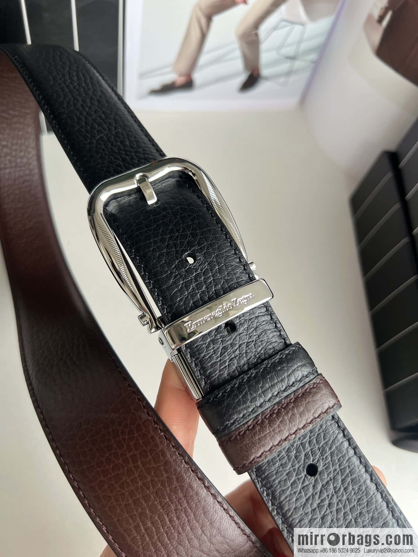 Ermengildo. Zein Zegna men's business leisure rotating pin buckle imported first layer cowhide belt 3.5cm