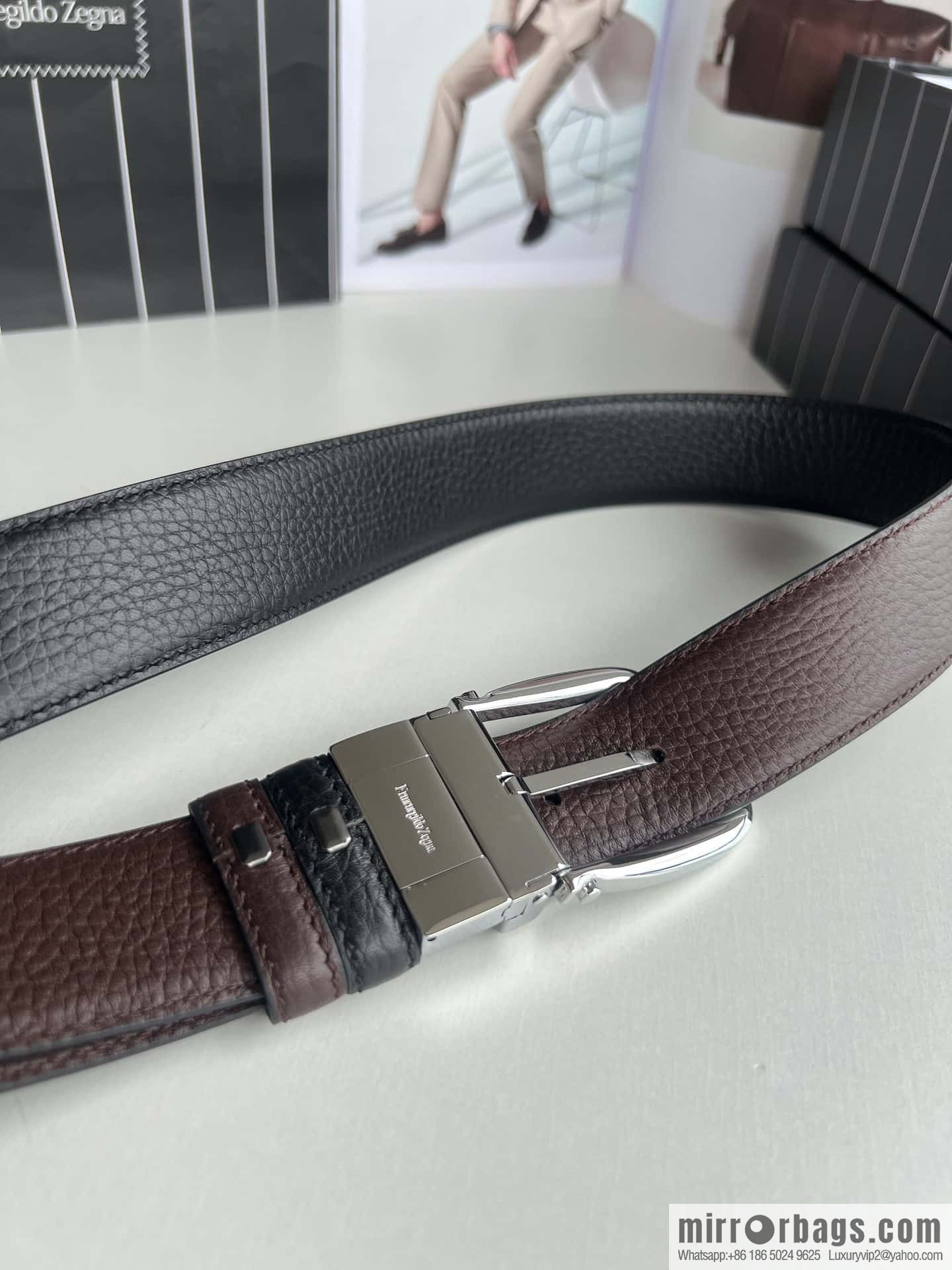 Ermengildo. Zein Zegna men's business leisure rotating pin buckle imported first layer cowhide belt 3.5cm