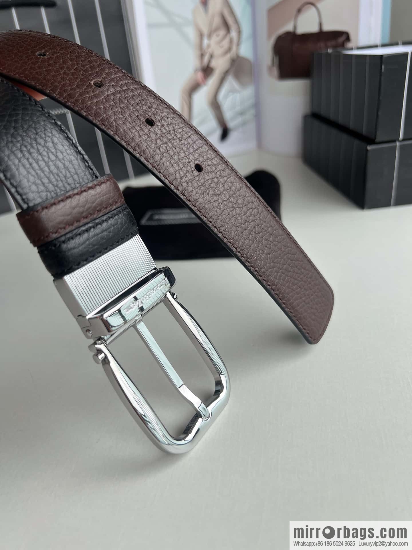 Ermengildo. Zein Zegna men's business leisure rotating pin buckle imported first layer cowhide belt 3.5cm