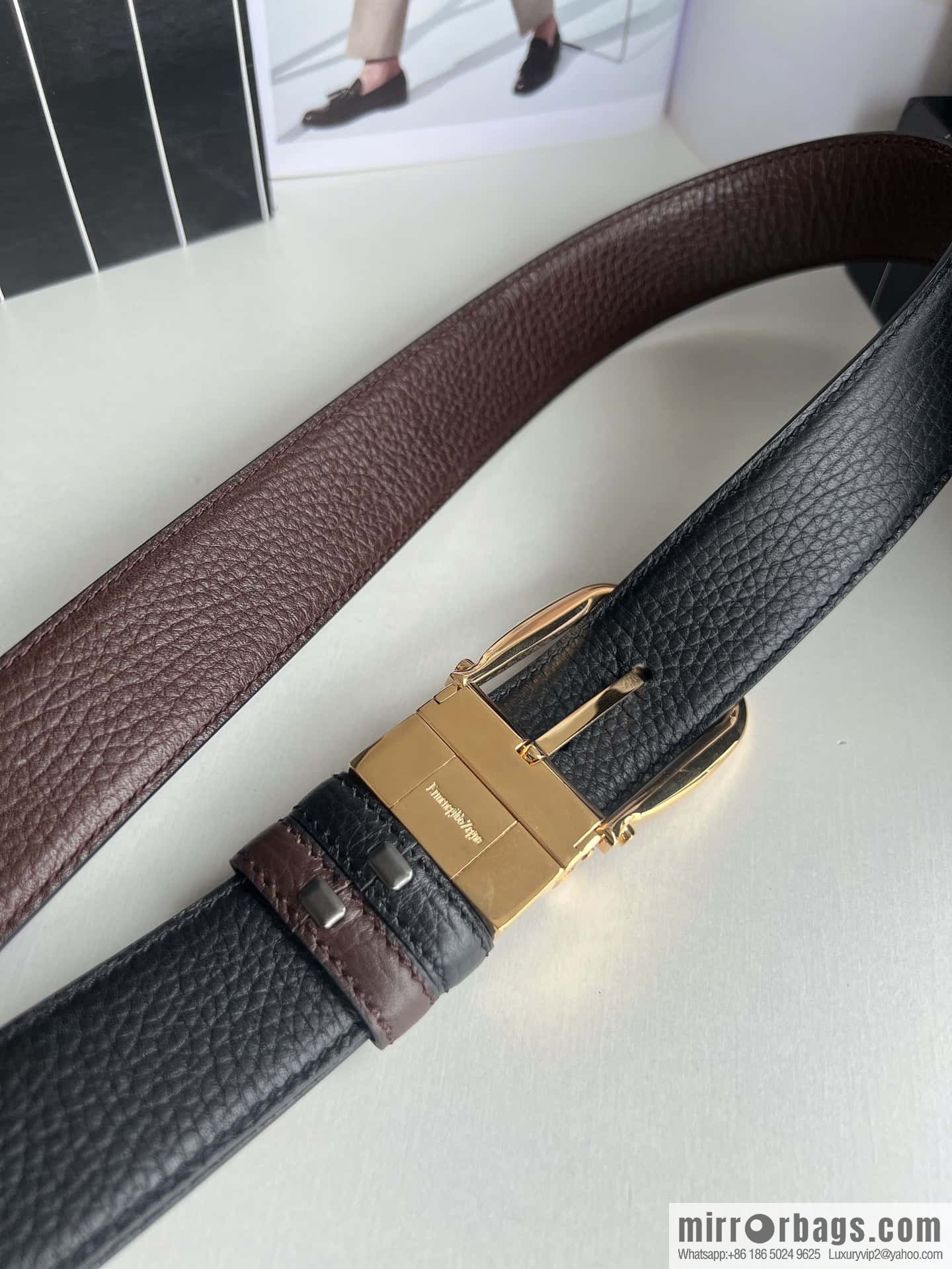 Ermengildo. Zein Zegna men's business leisure rotating pin buckle imported first layer cowhide belt 3.5cm