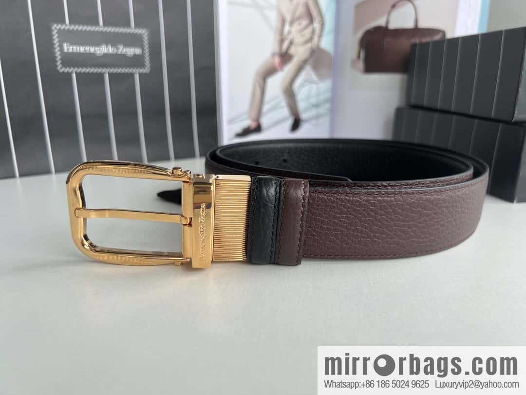 Ermengildo. Zein Zegna men's business leisure rotating pin buckle imported first layer cowhide belt 3.5cm