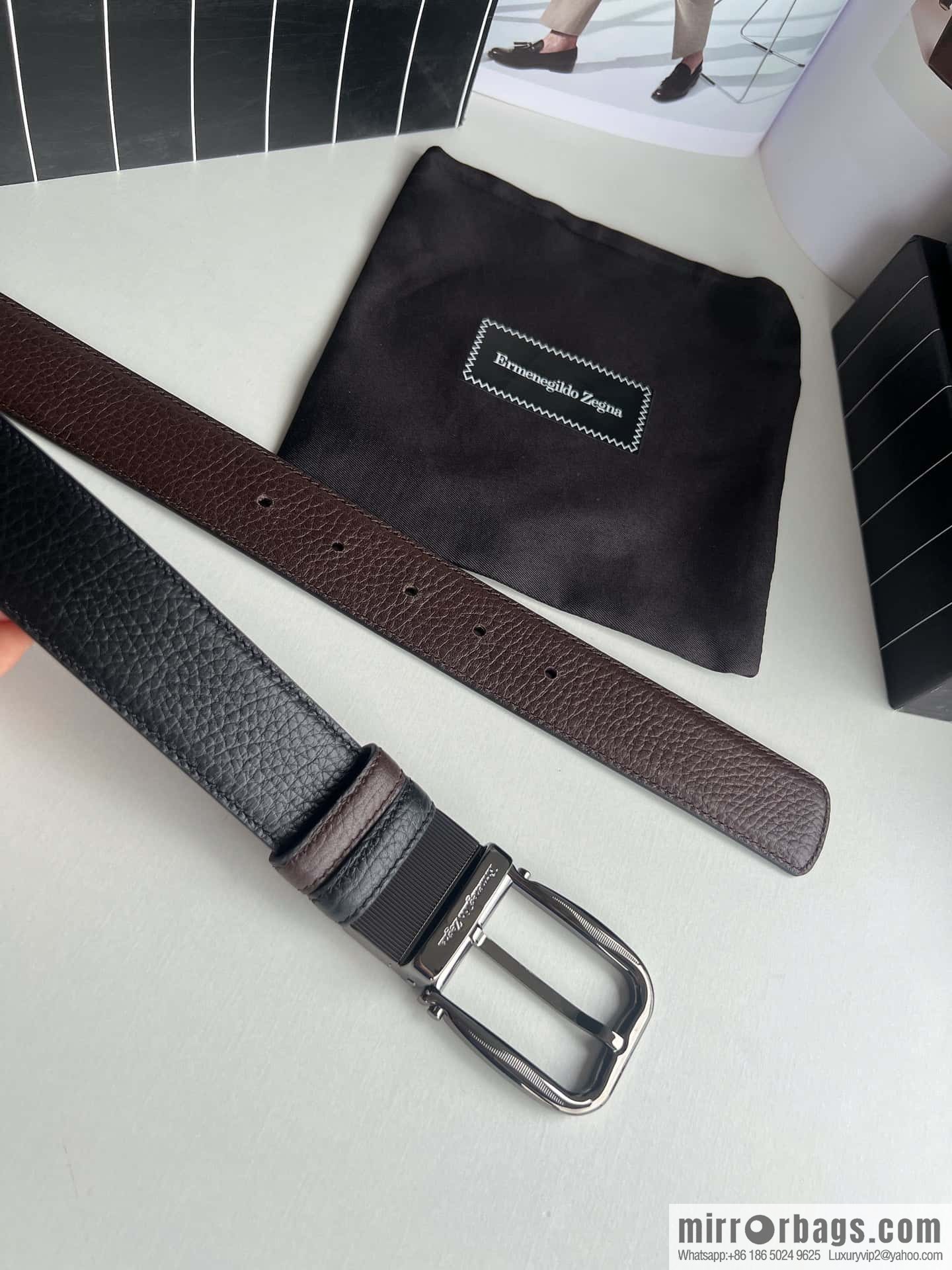 Ermengildo. Zein Zegna men's business leisure rotating pin buckle imported first layer cowhide belt 3.5cm