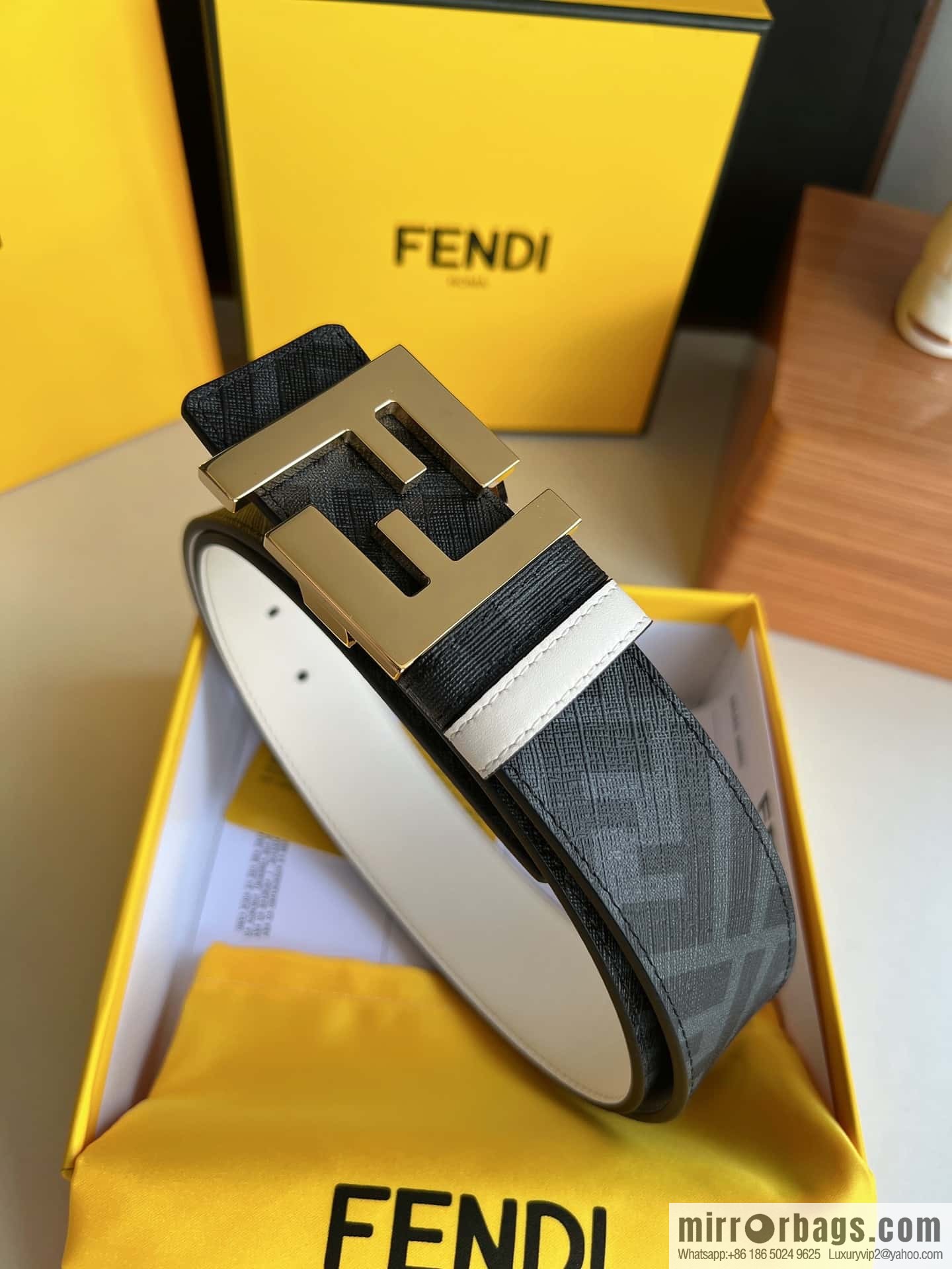 FENDI Fendi, double negative ion metal buckle printed fabric cowhide bottom lining 4.0cm width