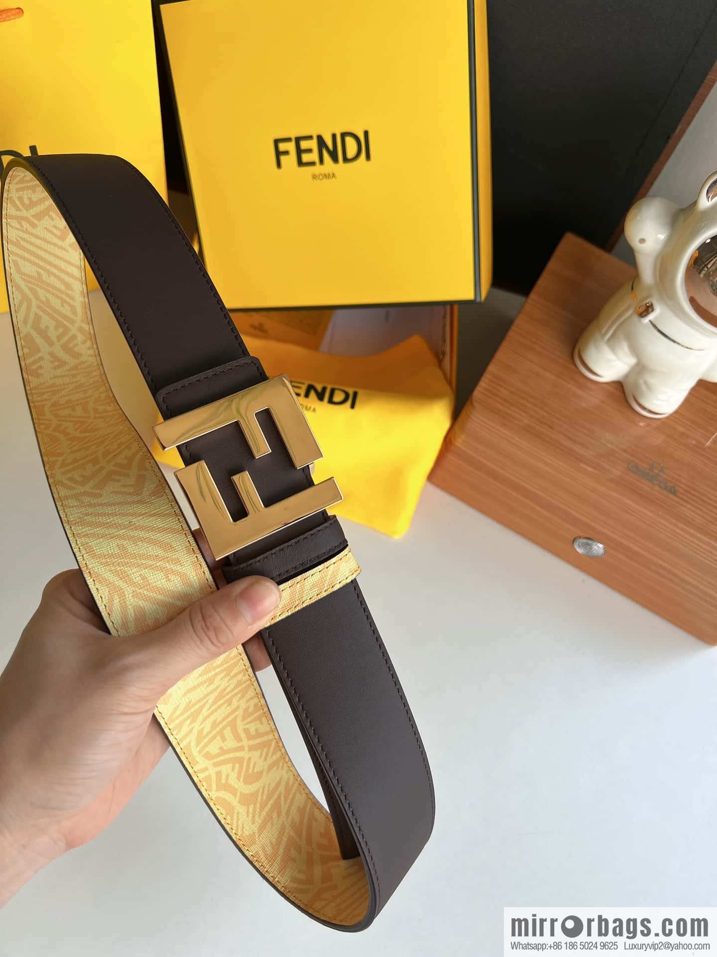 FENDI Fendi, double negative ion metal buckle printed fabric cowhide bottom lining 4.0cm width