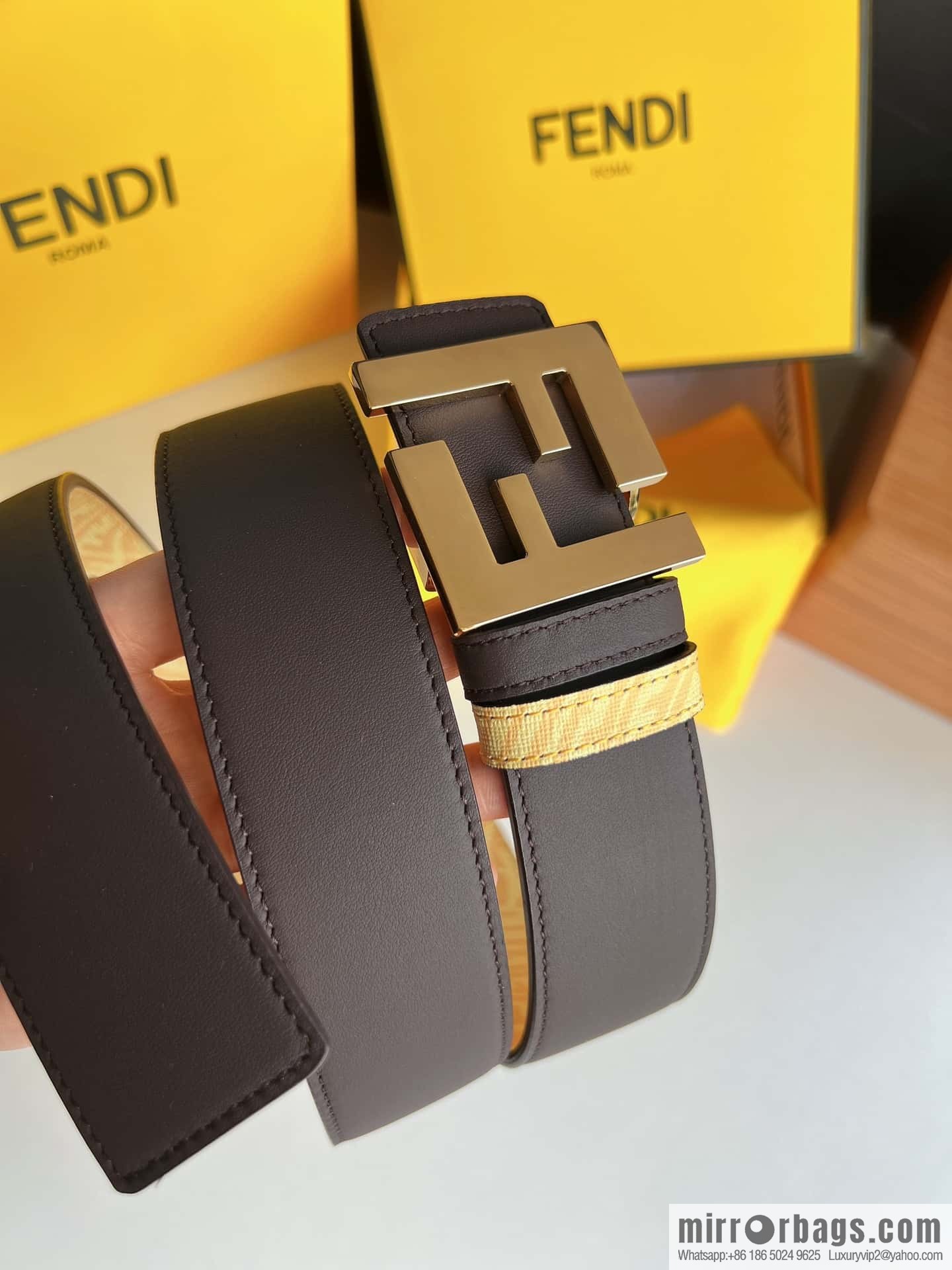 FENDI Fendi, double negative ion metal buckle printed fabric cowhide bottom lining 4.0cm width