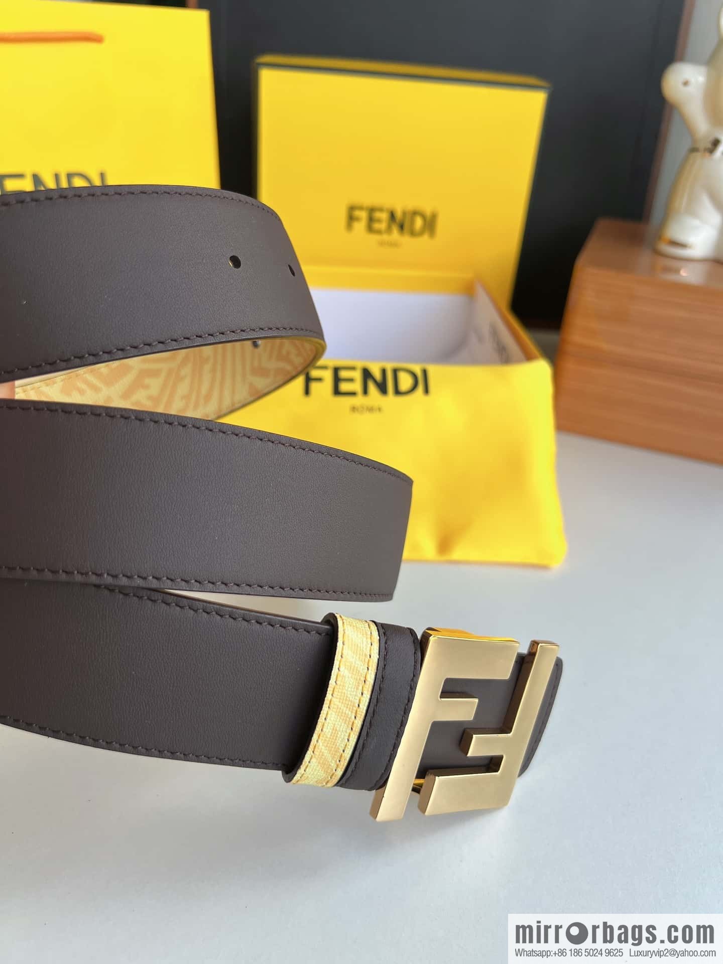 FENDI Fendi, double negative ion metal buckle printed fabric cowhide bottom lining 4.0cm width