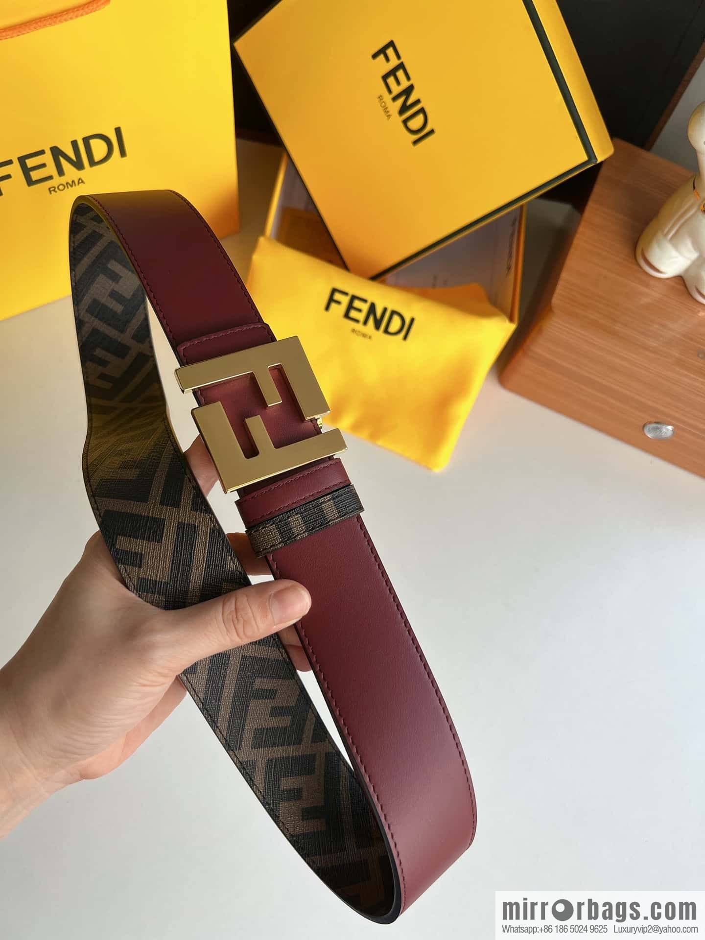 FENDI Fendi, double negative ion metal buckle printed fabric cowhide bottom lining 4.0cm width