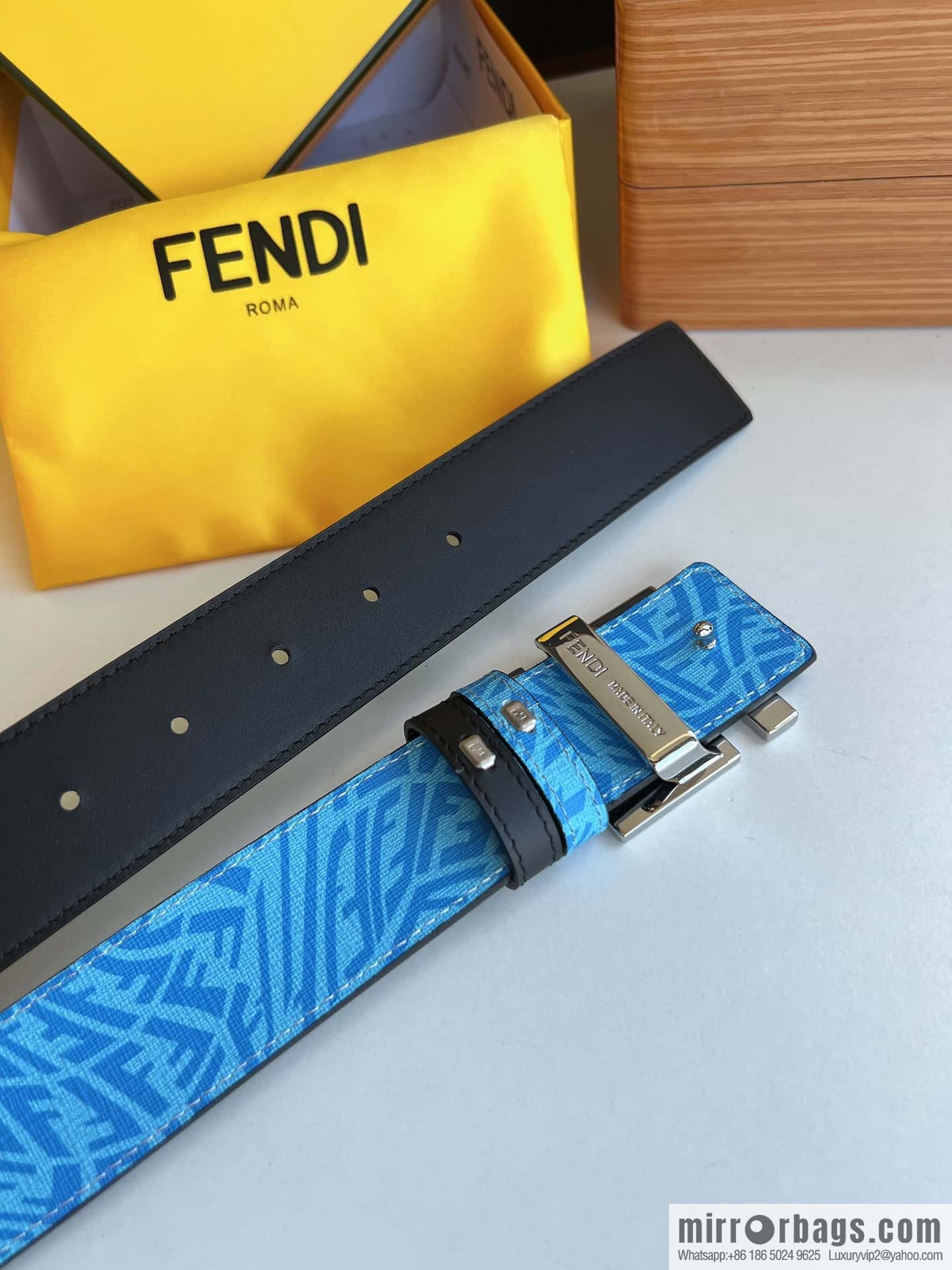 FENDI Fendi, double negative ion metal buckle printed fabric cowhide bottom lining 4.0cm width