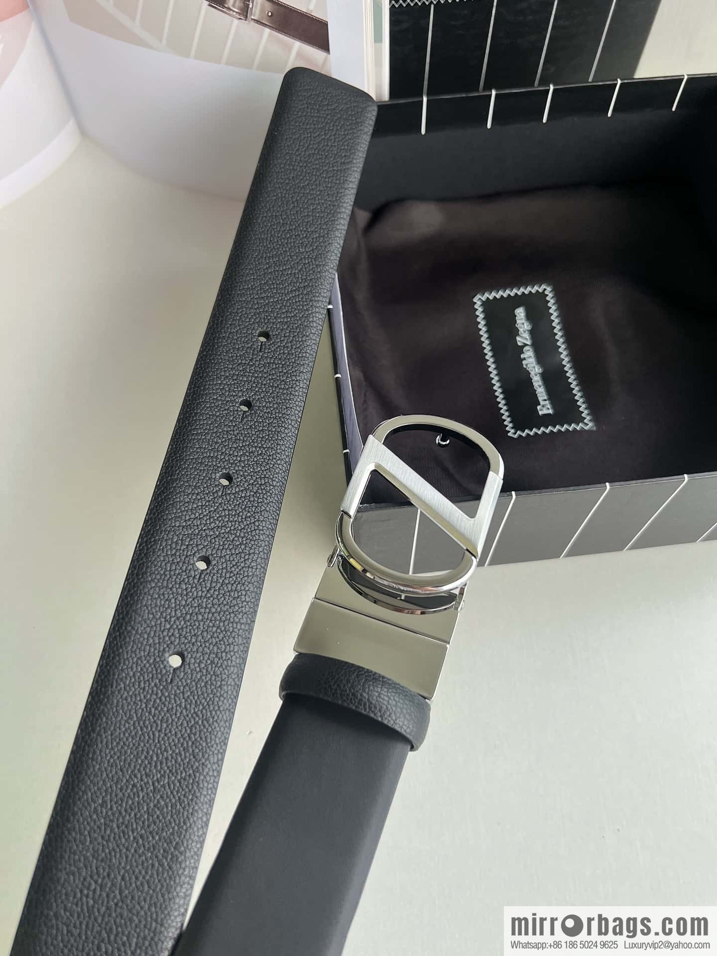 Z ZEGNA Zegna men's black first layer cowhide leather plate buckle belt 3.5cm
