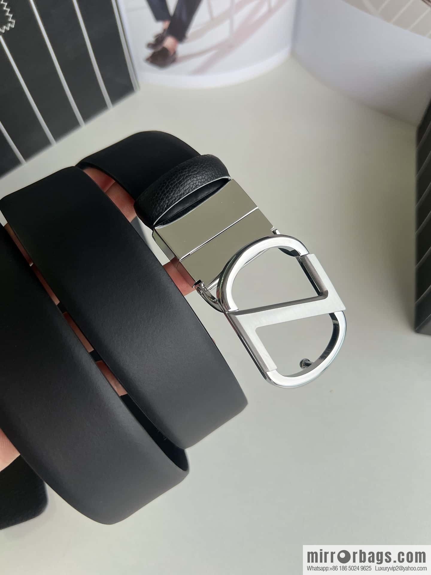 Z ZEGNA Zegna men's black first layer cowhide leather plate buckle belt 3.5cm