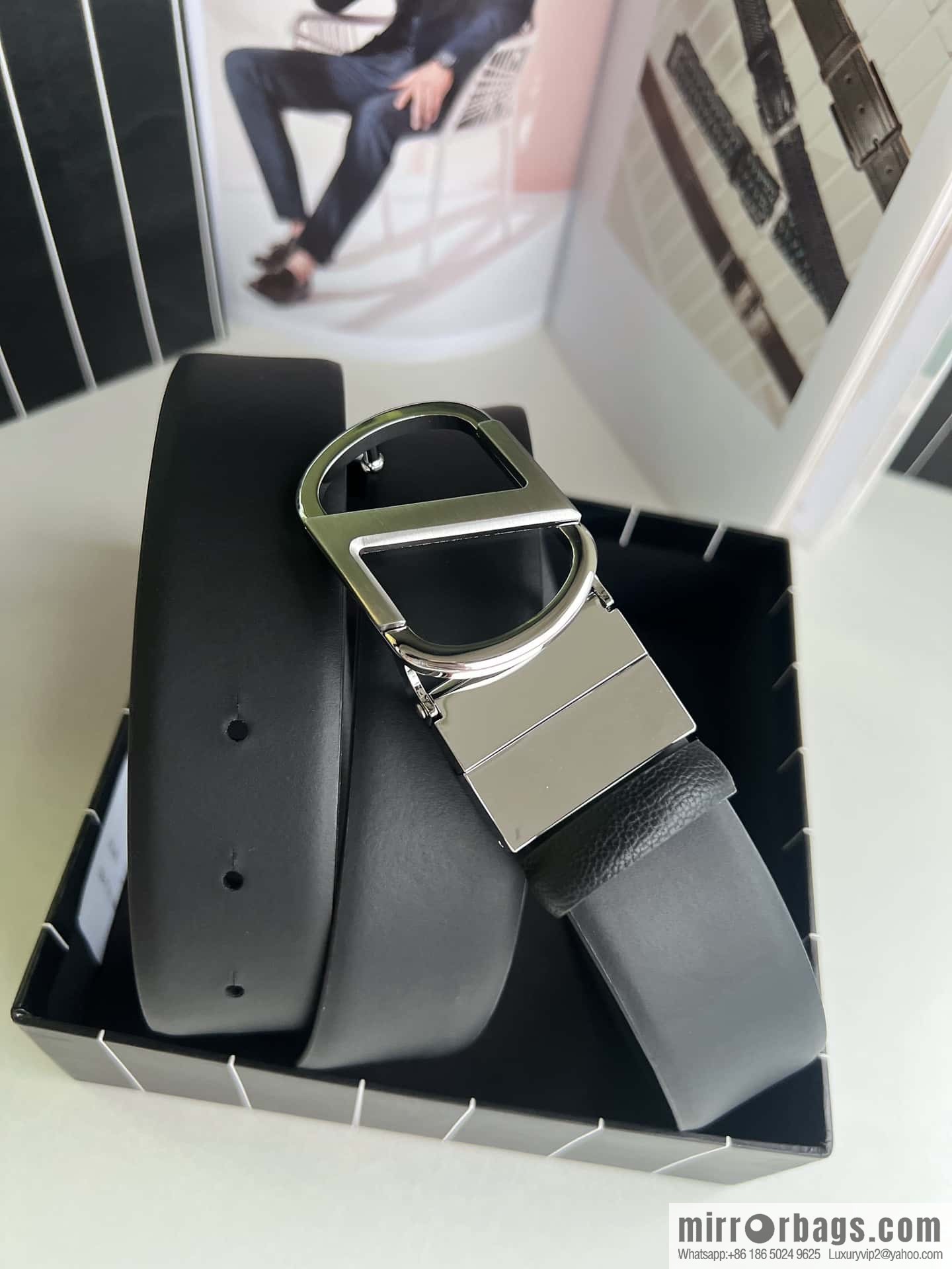 Z ZEGNA Zegna men's black first layer cowhide leather plate buckle belt 3.5cm