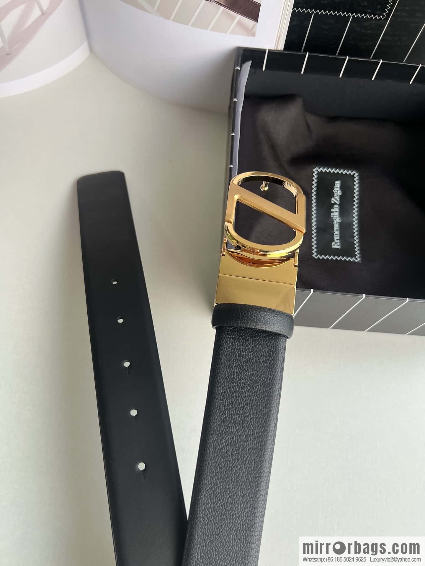 Z ZEGNA Zegna men's black first layer cowhide leather plate buckle belt 3.5cm