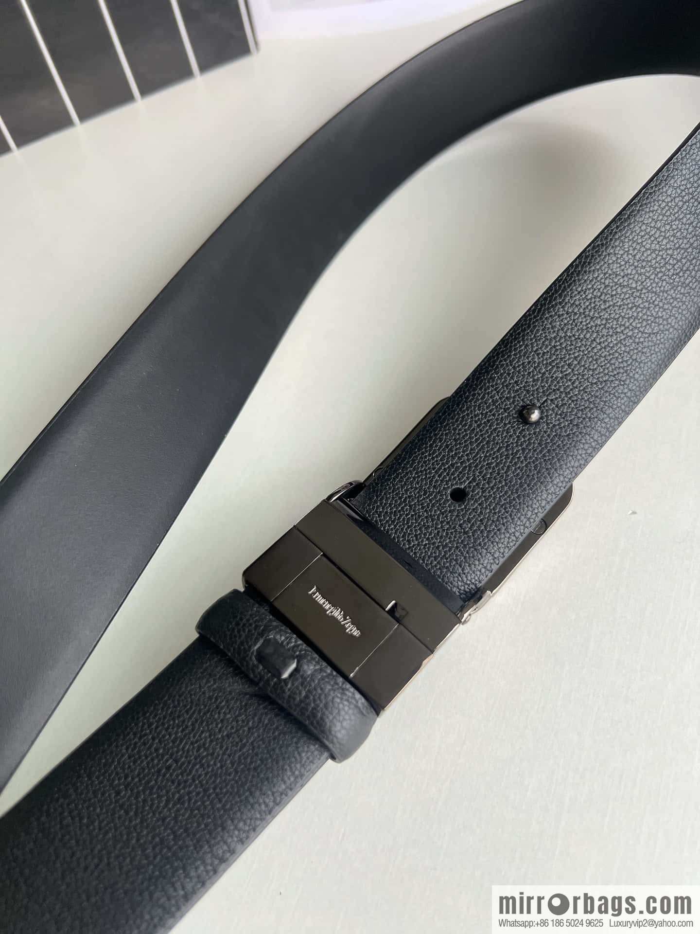 Z ZEGNA Zegna men's black first layer cowhide leather plate buckle belt 3.5cm