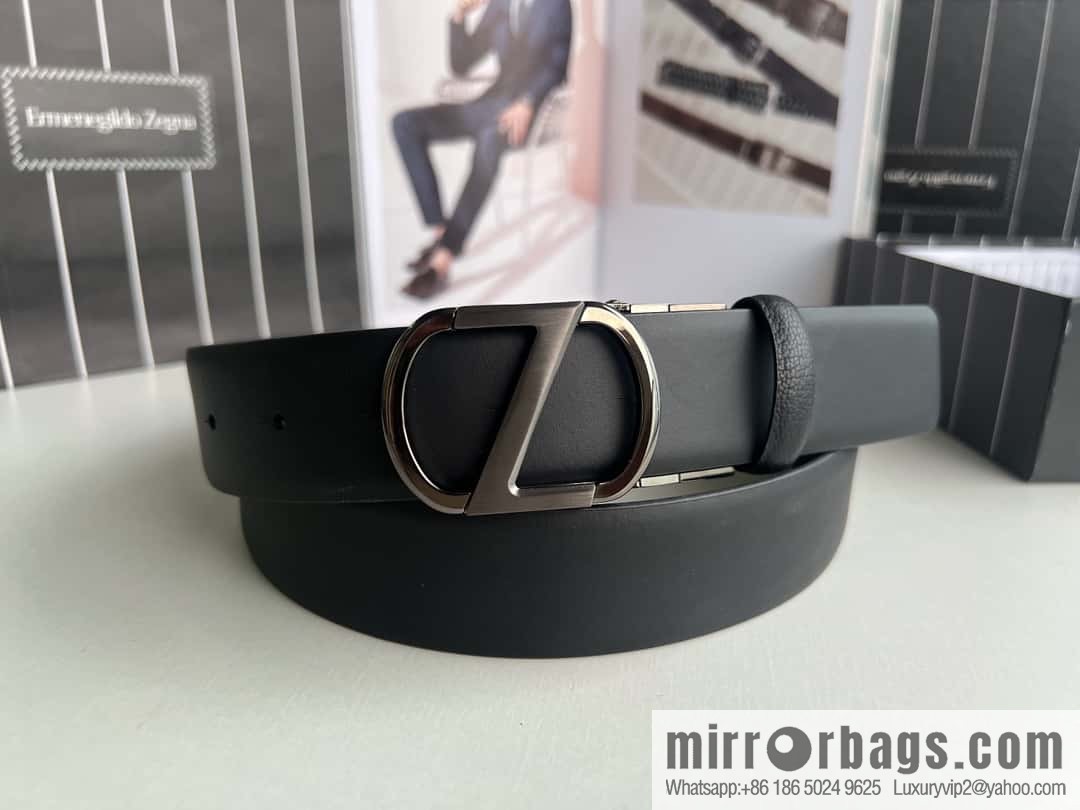 Z ZEGNA Zegna men's black first layer cowhide leather plate buckle belt 3.5cm