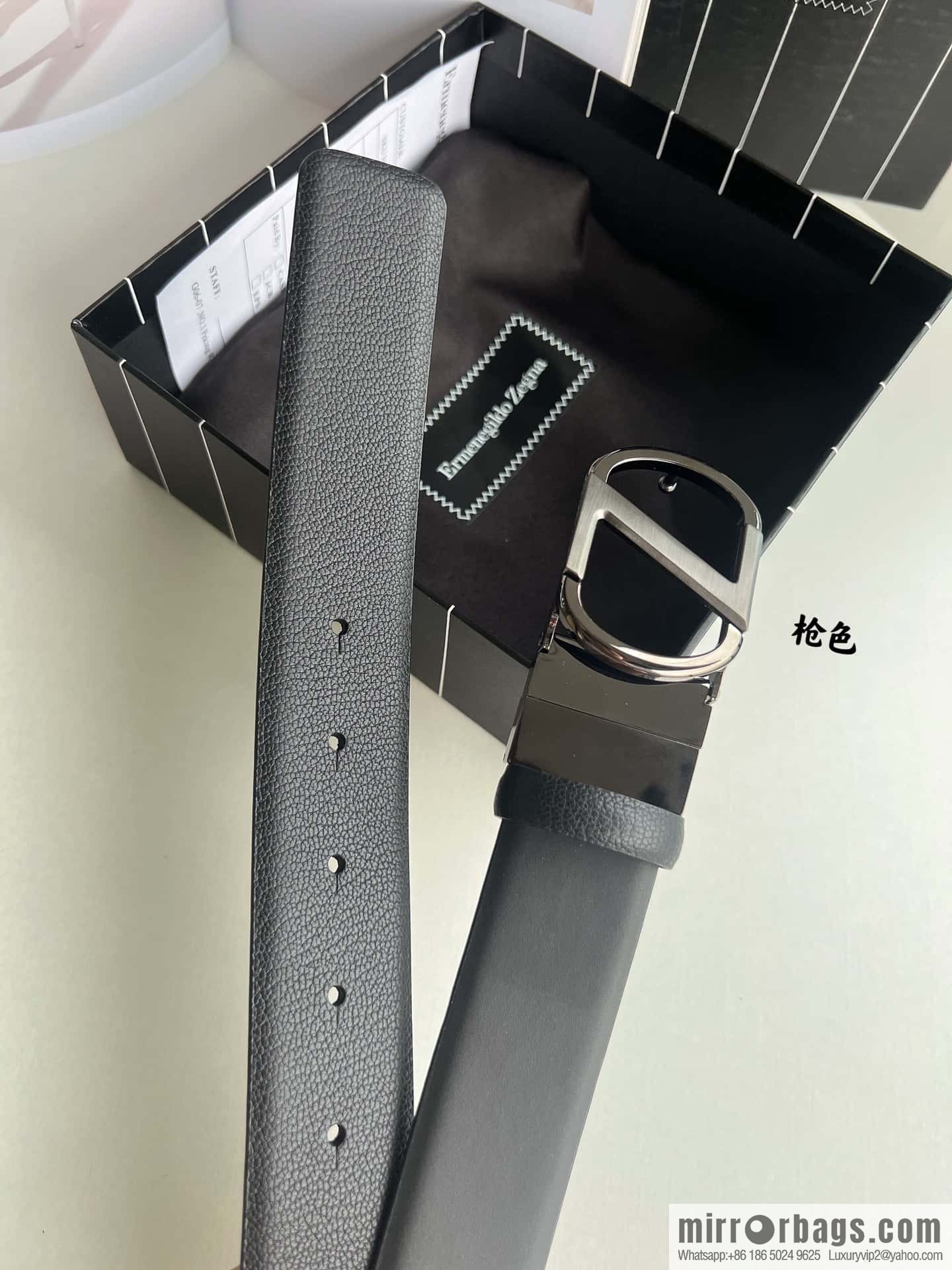 Z ZEGNA Zegna men's black first layer cowhide leather plate buckle belt 3.5cm