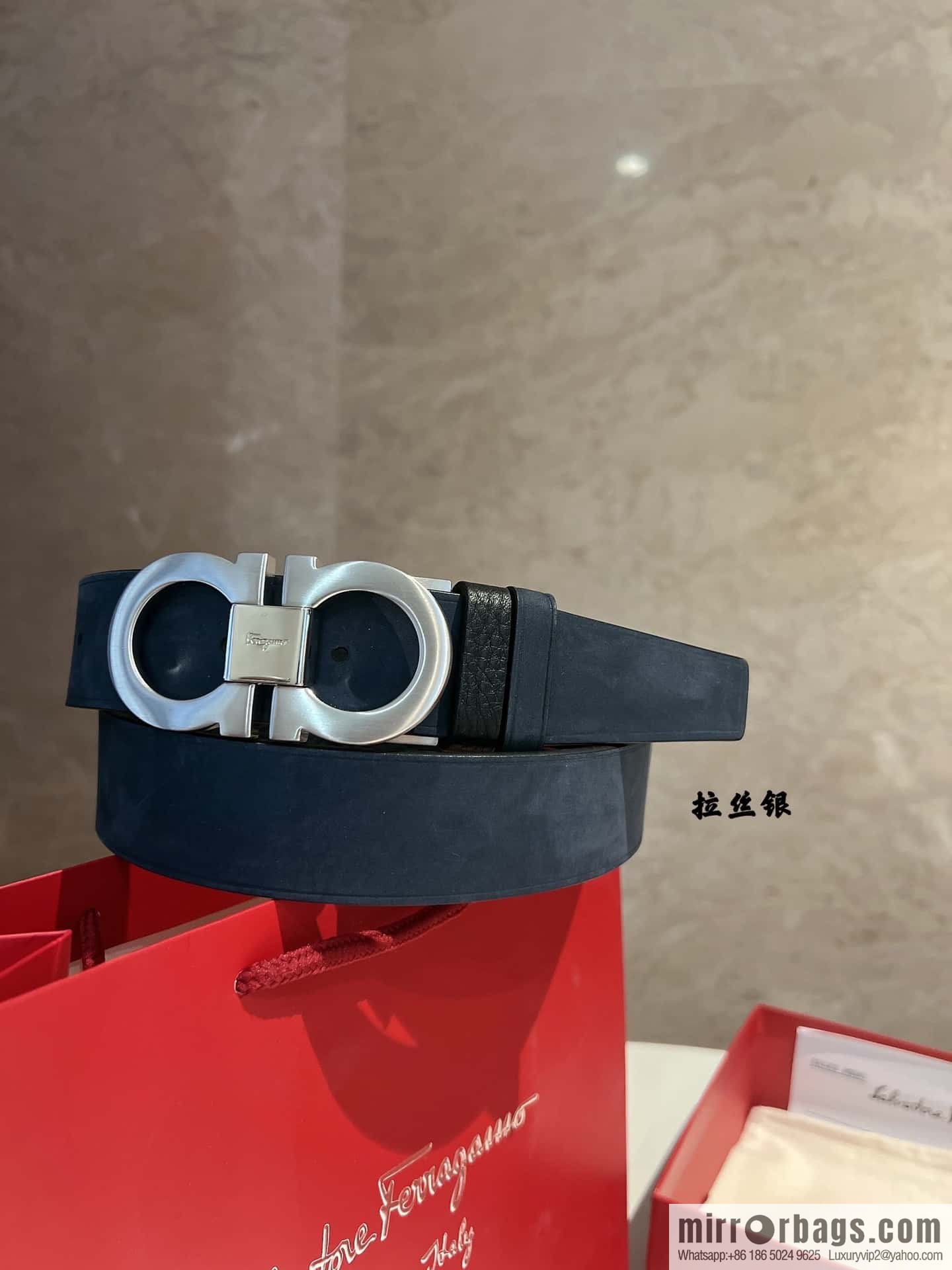 Ferragamo Ferragamo, imported suede and lychee double-sided adjustable belt 3.5cm