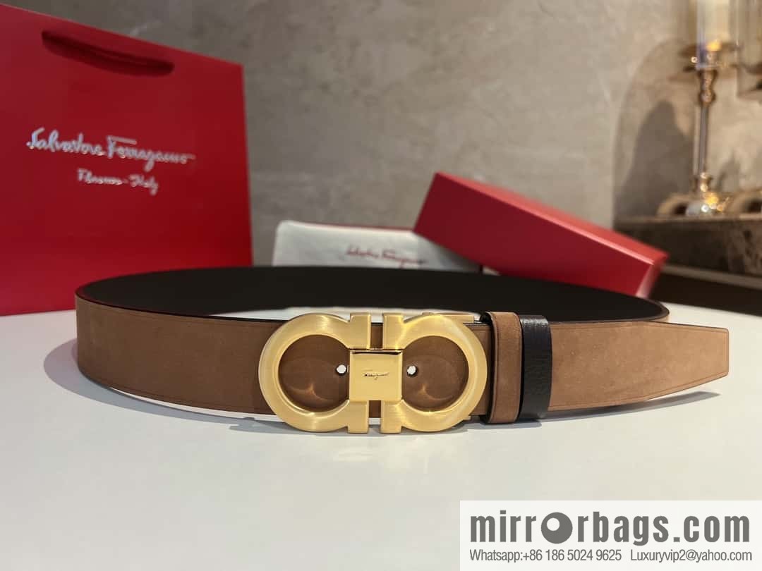 Ferragamo Ferragamo, imported suede and lychee double-sided adjustable belt 3.5cm