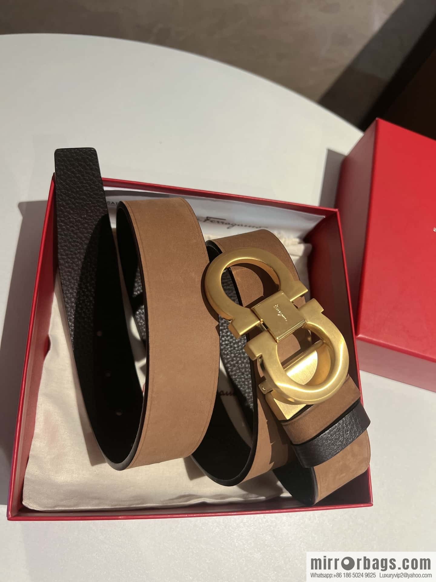 Ferragamo Ferragamo, imported suede and lychee double-sided adjustable belt 3.5cm