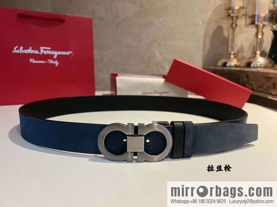 Ferragamo Ferragamo, imported suede and lychee double-sided adjustable belt 3.5cm