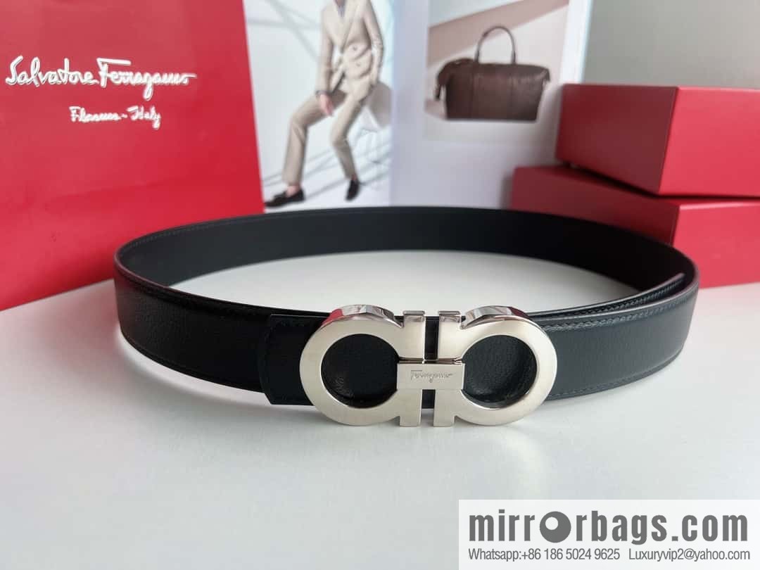 Salvatore Ferragamo (Italy) Imported first layer cowhide sheep texture men's belt 3.5cm
