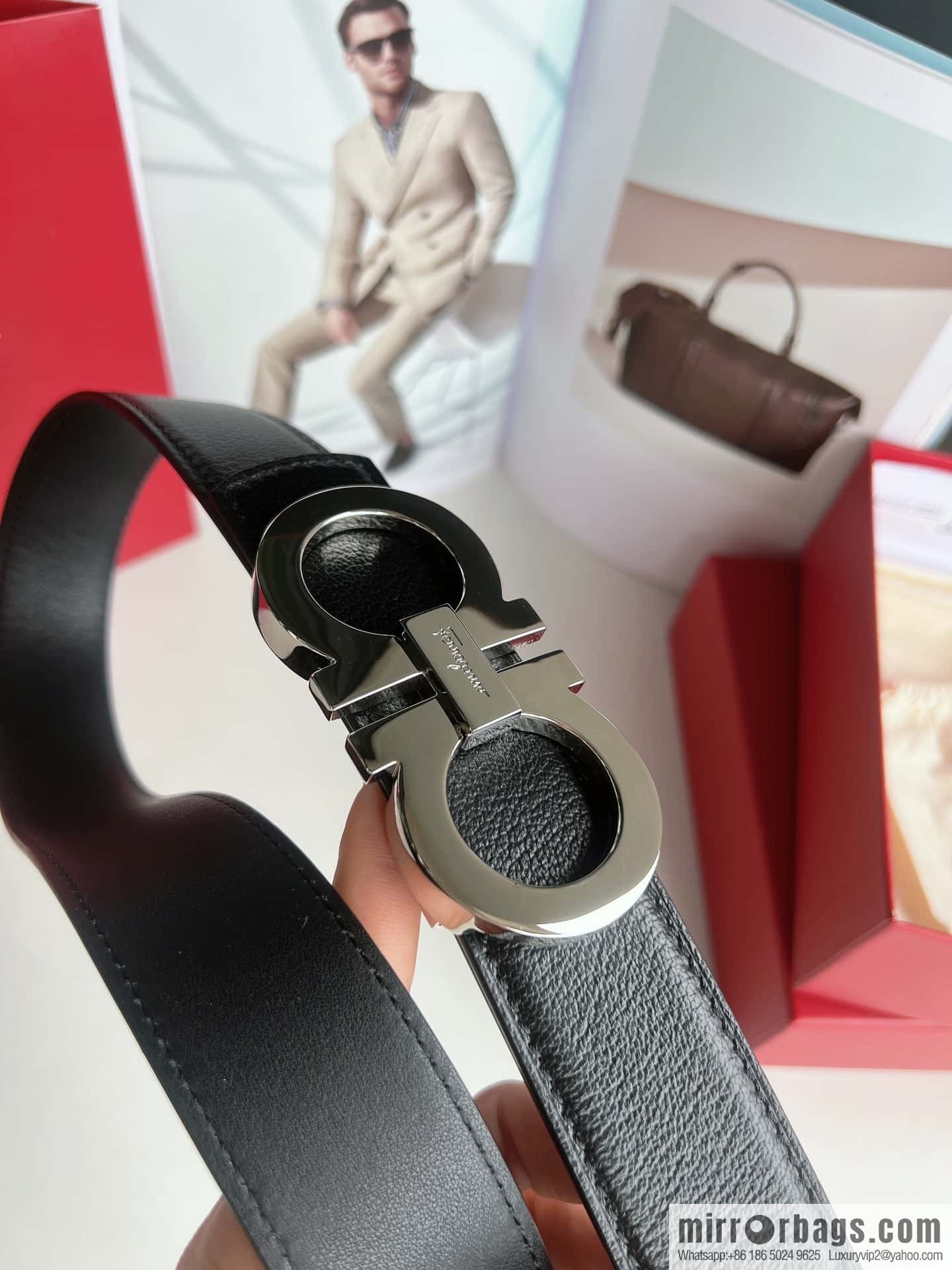 Salvatore Ferragamo (Italy) Imported first layer cowhide sheep texture men's belt 3.5cm