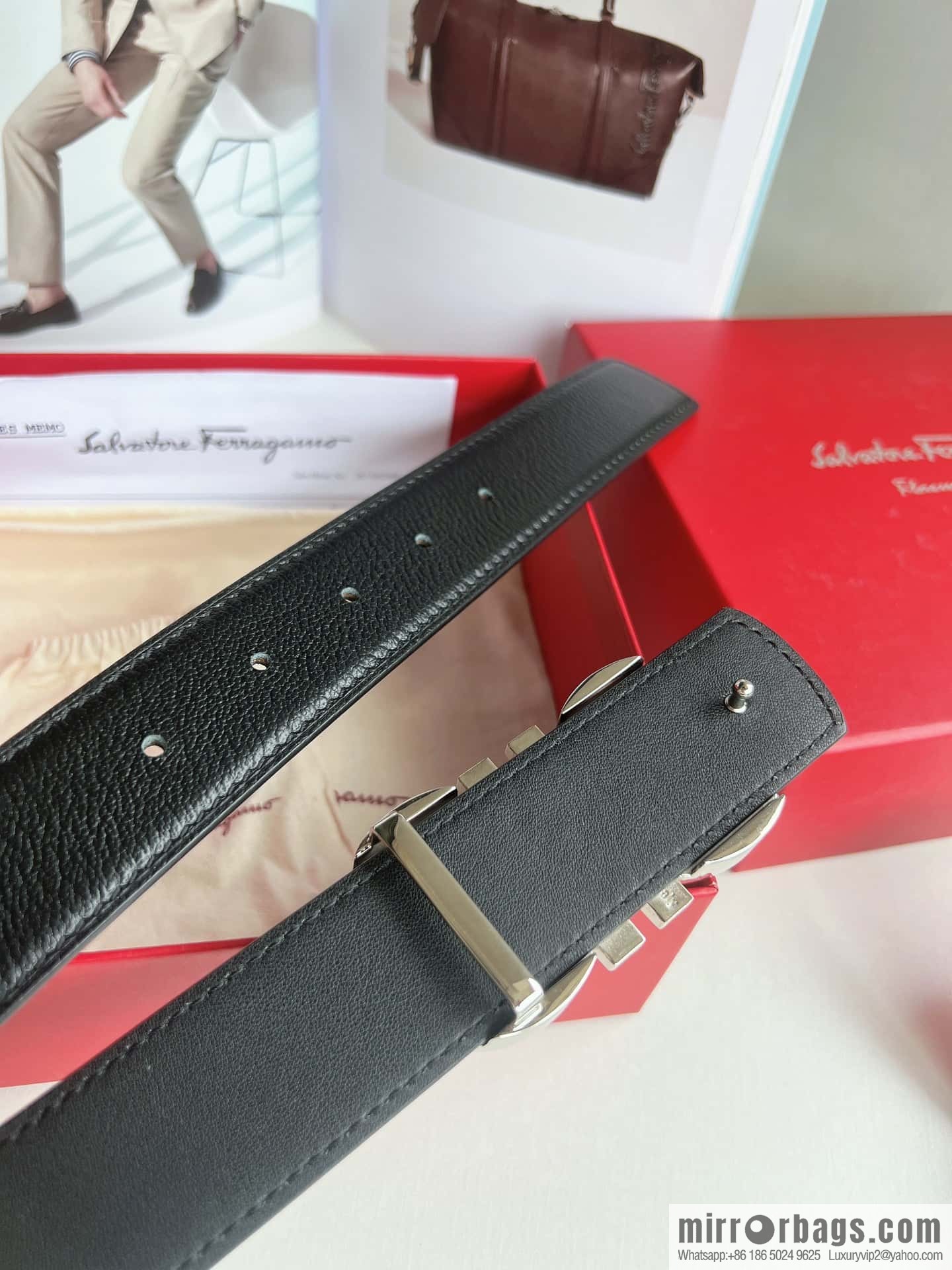 Salvatore Ferragamo (Italy) Imported first layer cowhide sheep texture men's belt 3.5cm