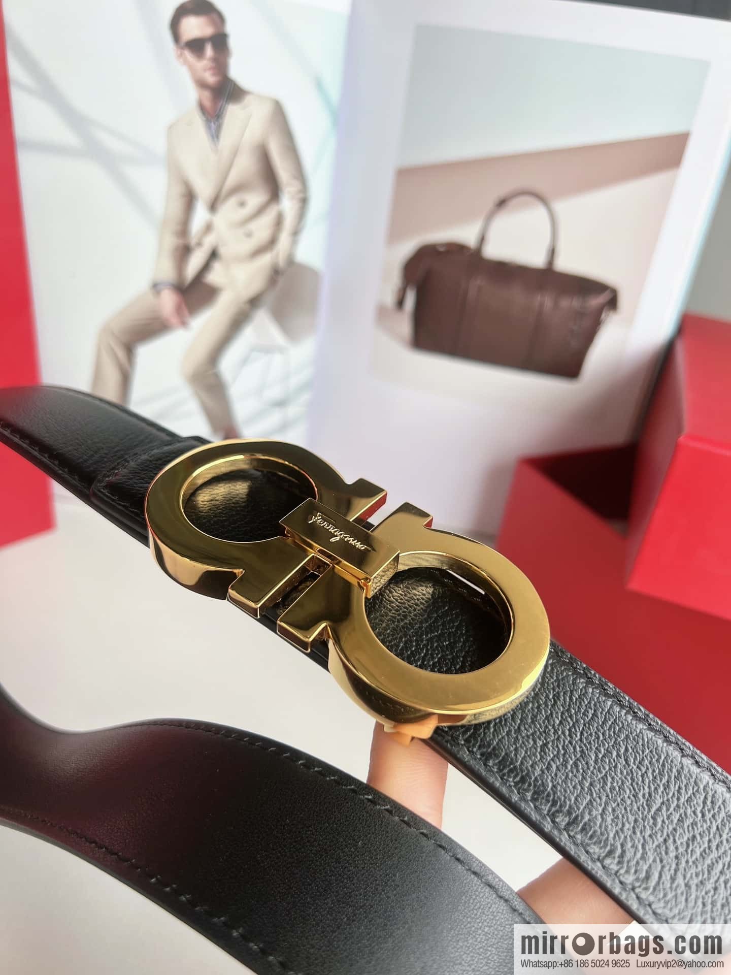 Salvatore Ferragamo (Italy) Imported first layer cowhide sheep texture men's belt 3.5cm