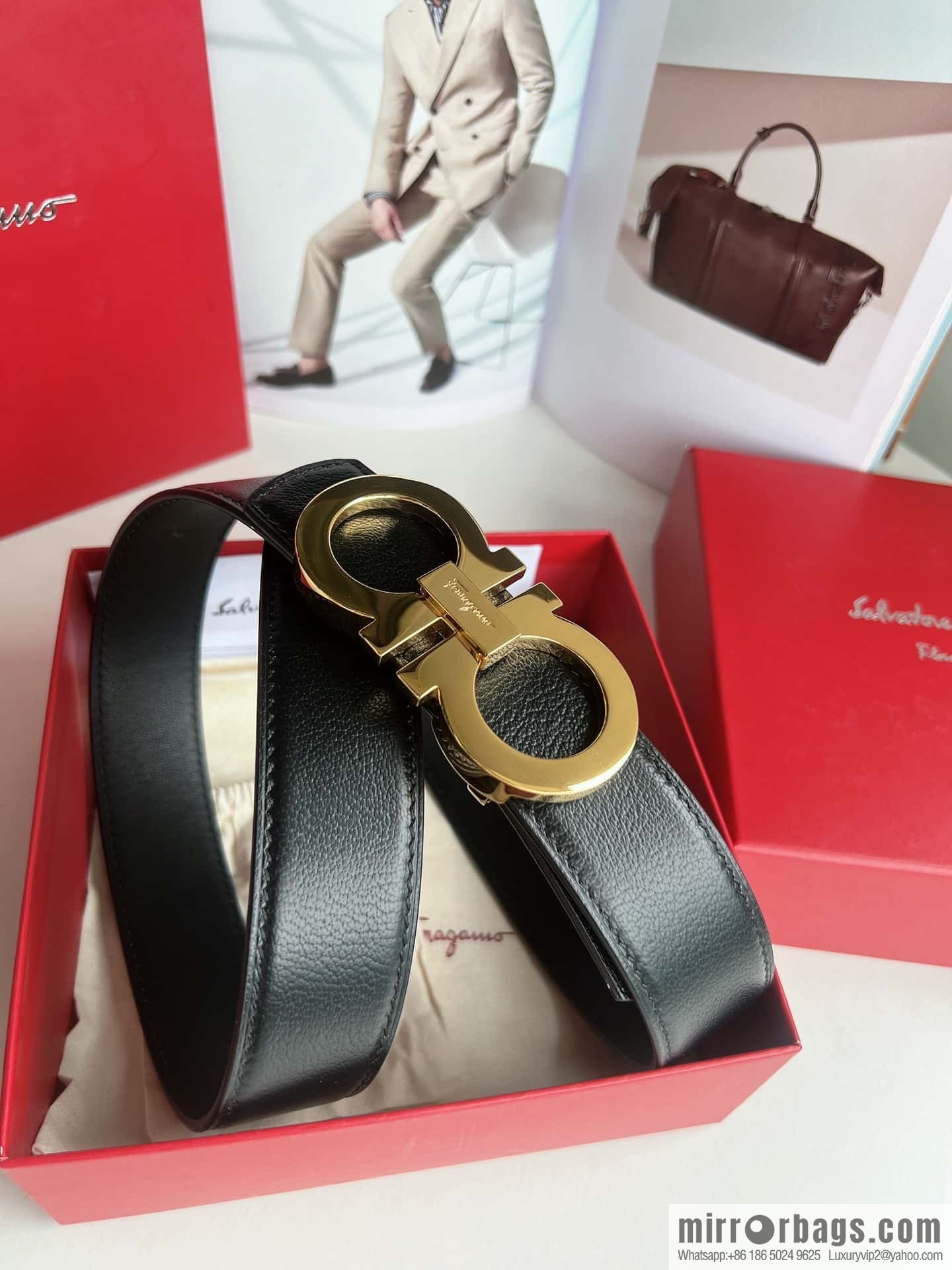 Salvatore Ferragamo (Italy) Imported first layer cowhide sheep texture men's belt 3.5cm
