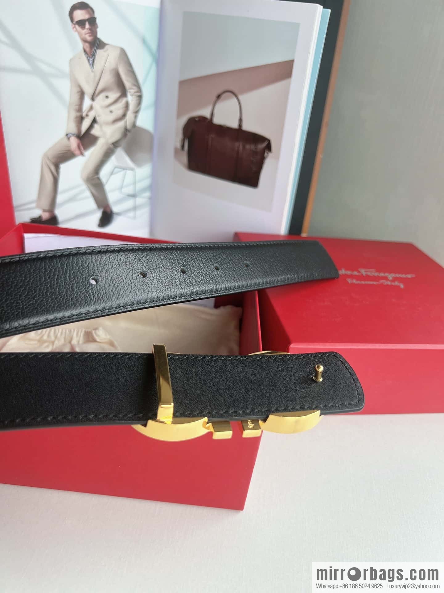 Salvatore Ferragamo (Italy) Imported first layer cowhide sheep texture men's belt 3.5cm