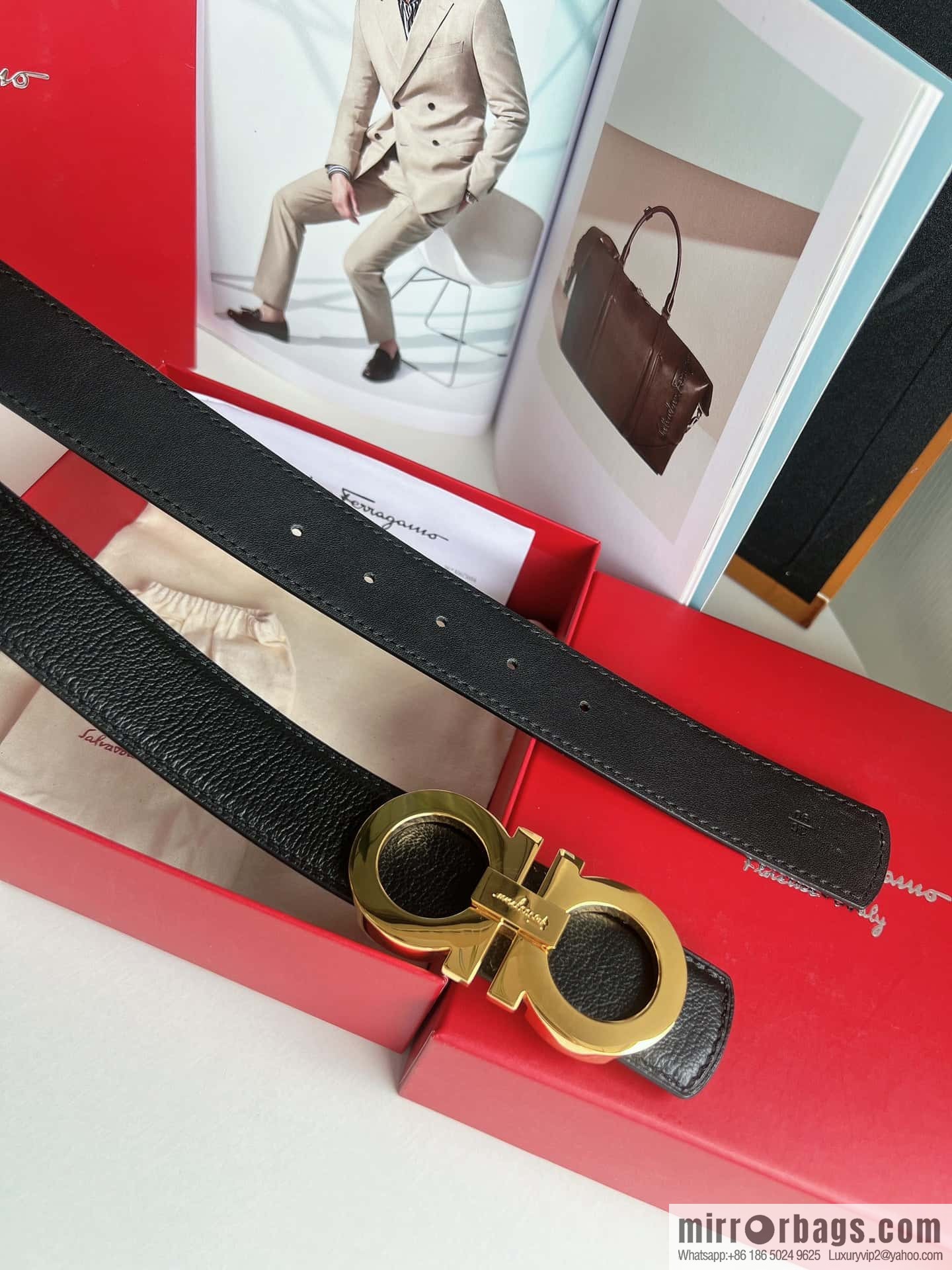 Salvatore Ferragamo (Italy) Imported first layer cowhide sheep texture men's belt 3.5cm