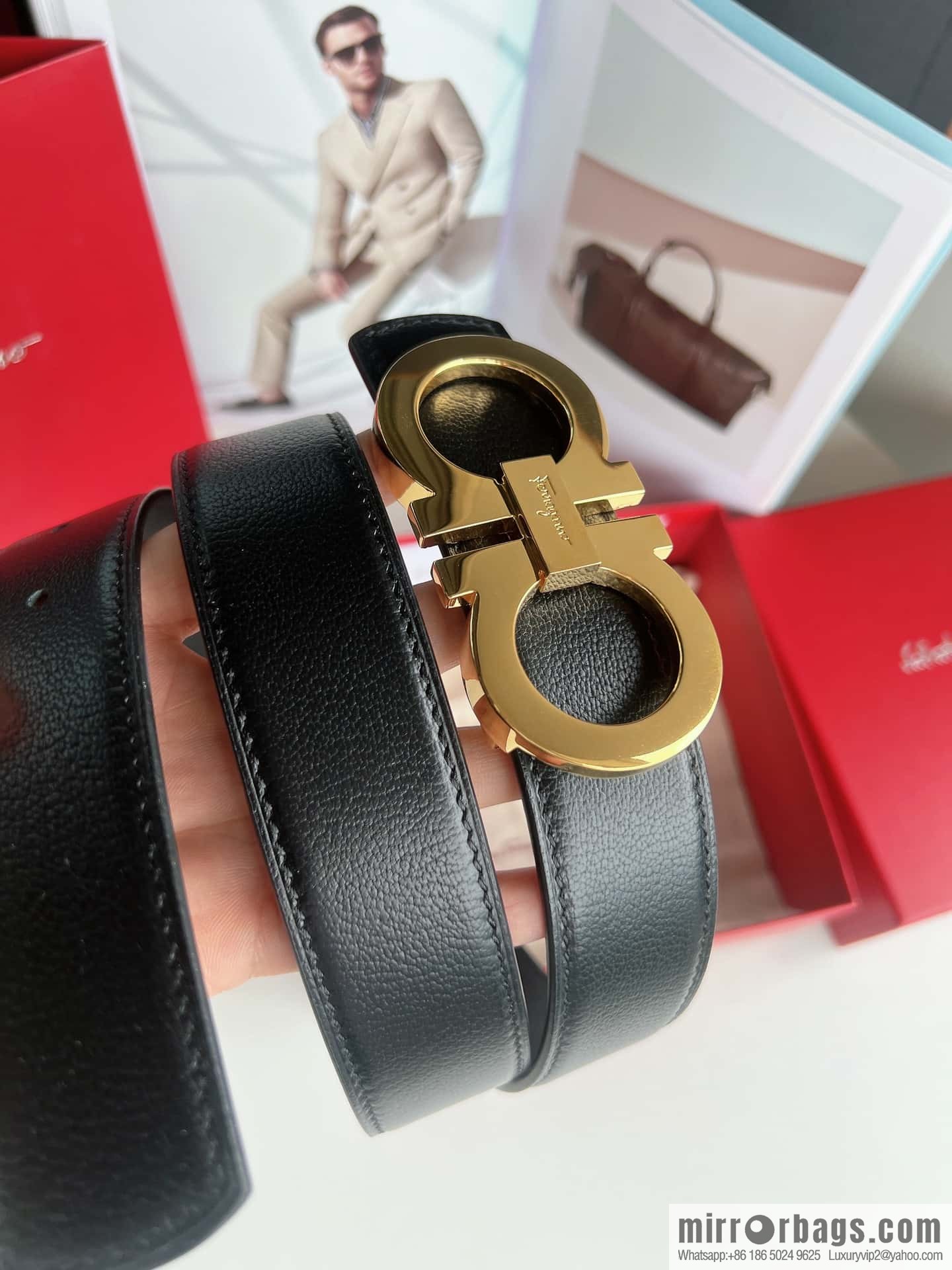 Salvatore Ferragamo (Italy) Imported first layer cowhide sheep texture men's belt 3.5cm