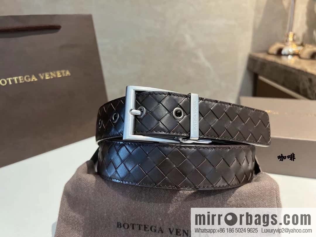 Bottega Veneta, hand-woven craft Seiko metal buckle 3.5cm men's belt